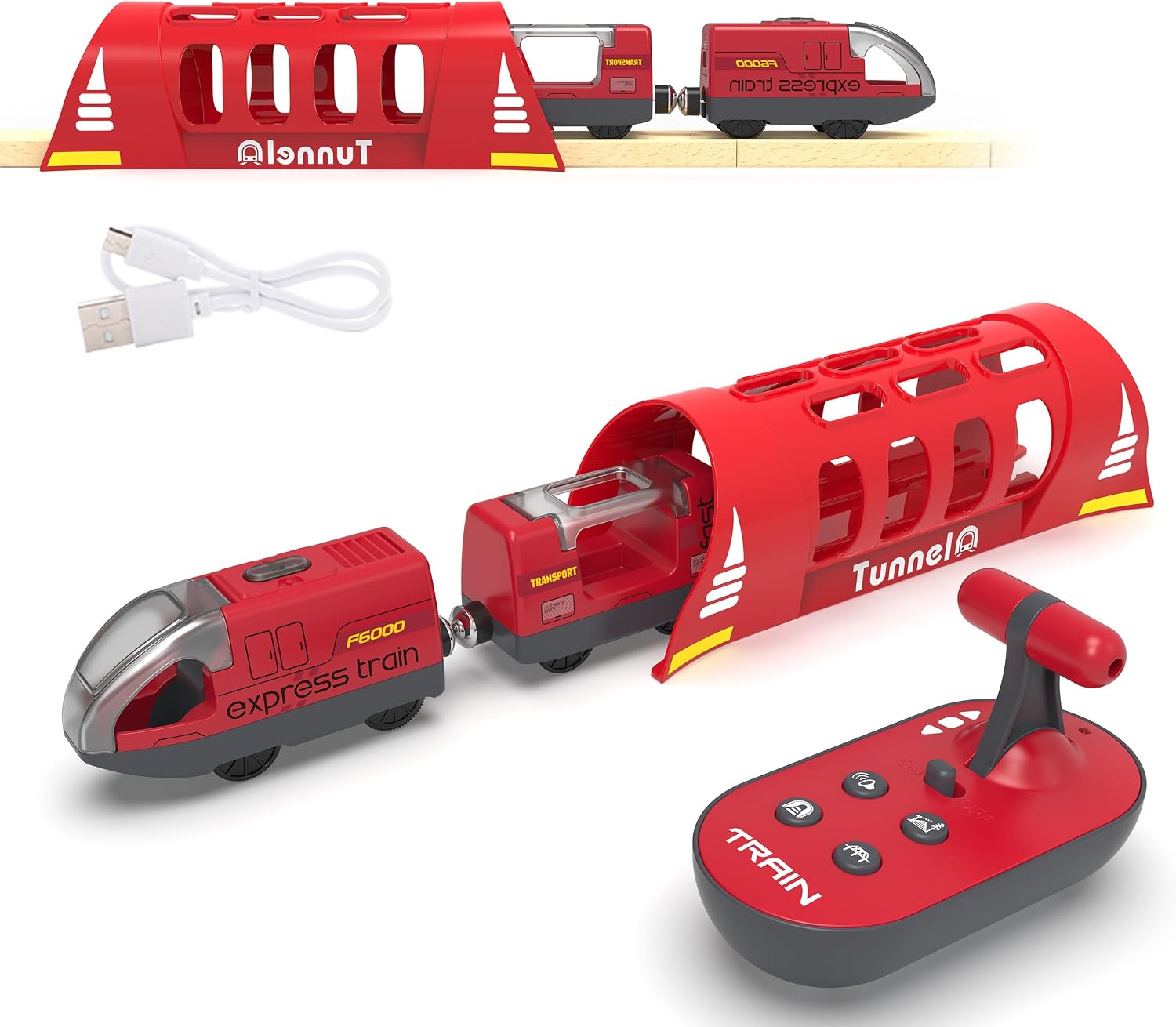 Toy Train Set Remote Control Locomotive Train, Motorized Train for Wooden Track, Electric Train and Tunnel with Sound & Lighting Effect, Magnetic Trains Compatible with Thomas, Brio, Chuggington Toy Train Set Remote Control Locomotive Train, Motorized Train for Wooden Track, Electric Train and Tunnel with Sound & Lighting Effect, Magnetic Trains Compatible with Thomas, Brio, Chuggington