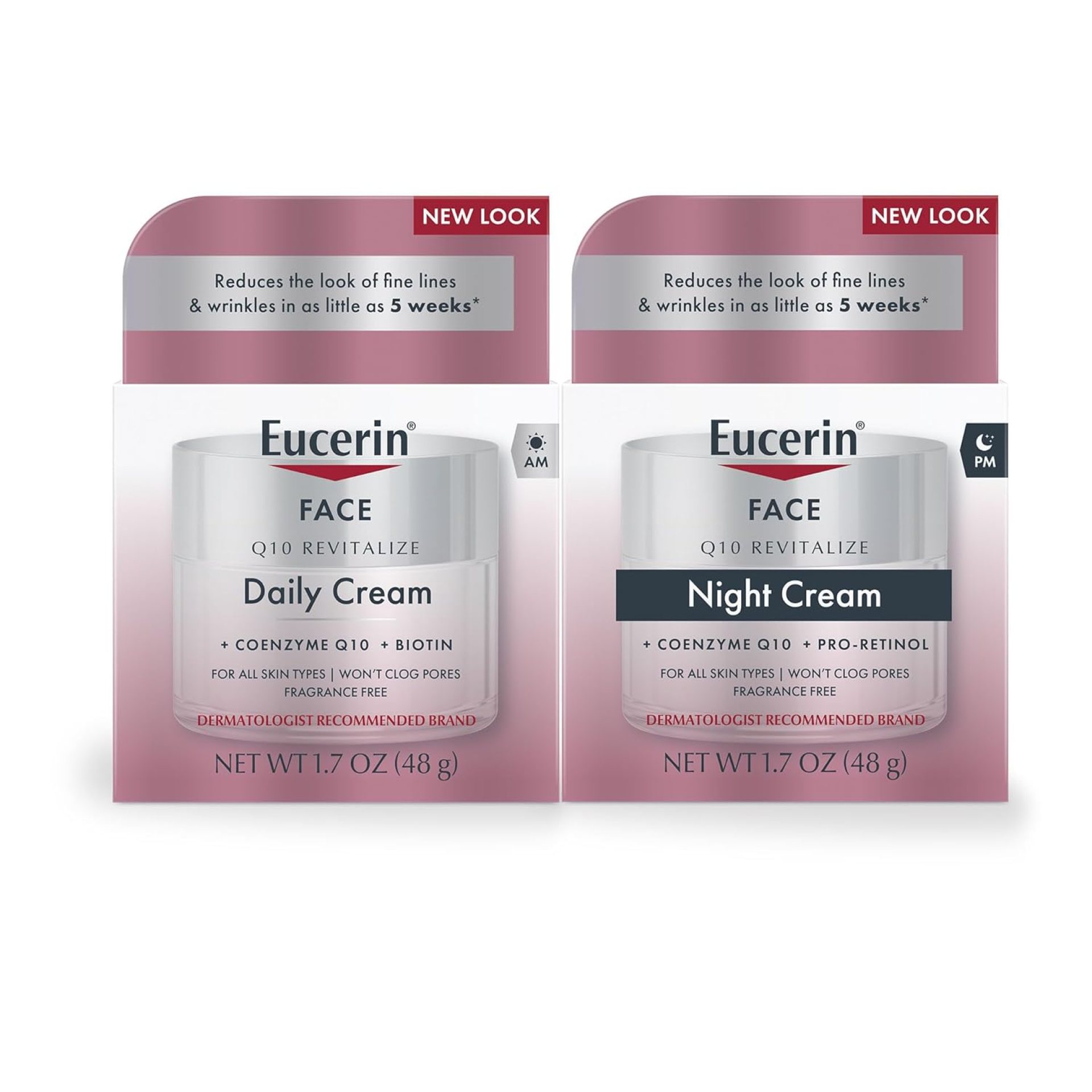 Eucerin Q10 Skin Care Set, Anti Wrinkle Daily Face Cream with Biotin (1.7 Oz) + Anti Wrinkle Night Cream with Pro-Retinol (1.7 Oz), Fragrance Free Face Moisturizer for All Skin Types Eucerin Q10 Skin Care Set, Anti Wrinkle Daily Face Cream with Biotin (1.7 Oz) + Anti Wrinkle Night Cream with Pro-Retinol (1.7 Oz), Fragrance Free Face Moisturizer for All Skin Types