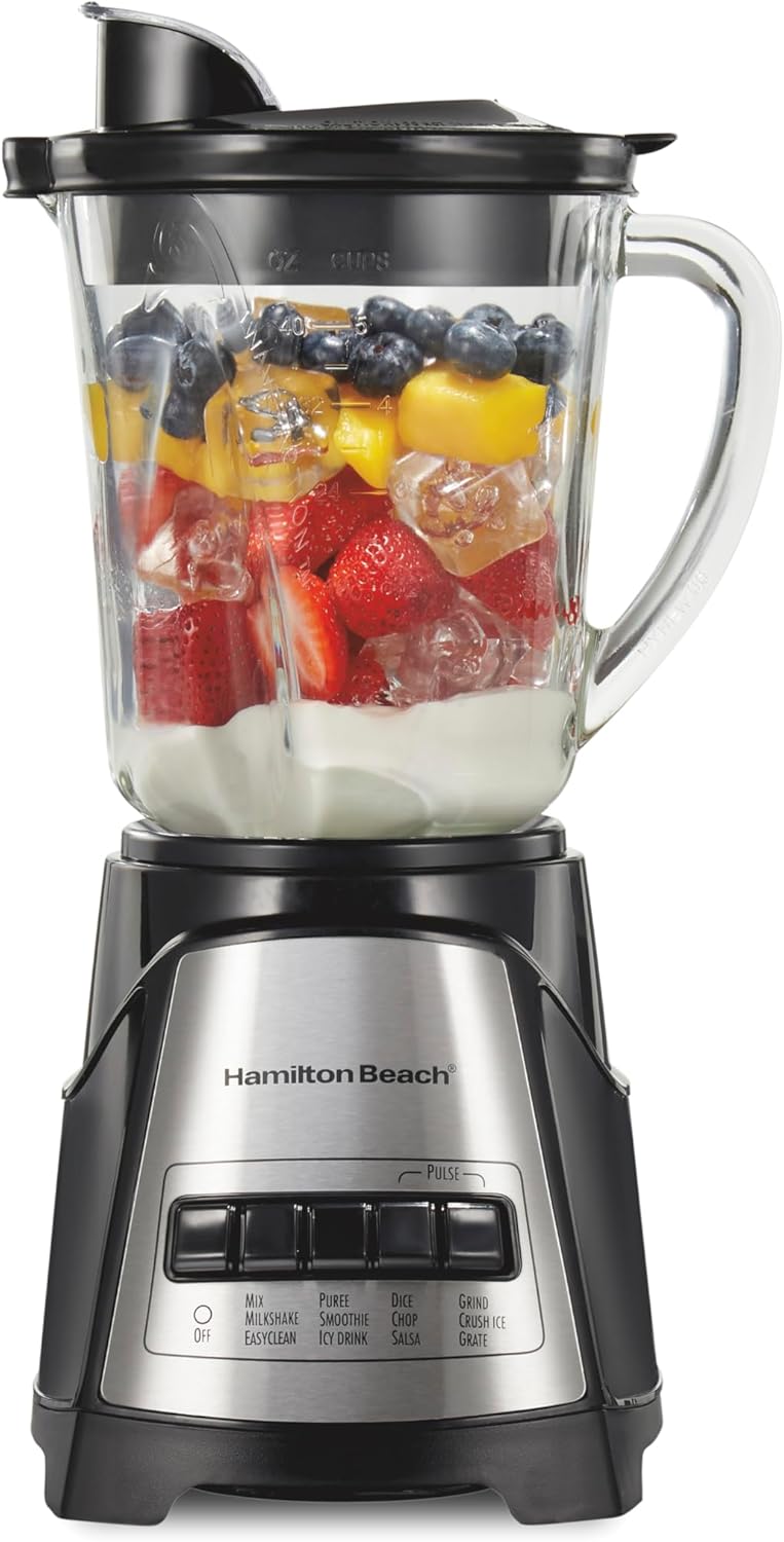 Hamilton Beach Power Elite Wave Action Blender For Smoothies, 40 Oz Glass Jar, 12 Functions Including Puree, Crush Ice, 700 Watts – Black (58148A) Hamilton Beach Power Elite Wave Action Blender For Smoothies, 40 Oz Glass Jar, 12 Functions Including Puree, Crush Ice, 700 Watts – Black (58148A)