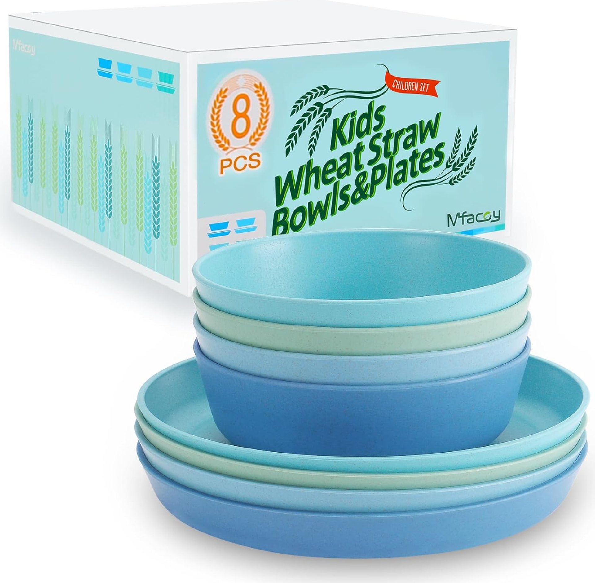 Mfacoy Wheat Straw Kids Plates and Bowls Set, Unbreakable Kids Dinnerware Set – 4 Pcs 7.75″ Dinner Plates & 4 Pcs 18 oz Cereal Bowls, BPA Free, Microwave & Dishwasher Safe, Reusable Childrens Dishes Mfacoy Wheat Straw Kids Plates and Bowls Set, Unbreakable Kids Dinnerware Set – 4 Pcs 7.75″ Dinner Plates & 4 Pcs 18 oz Cereal Bowls, BPA Free, Microwave & Dishwasher Safe, Reusable Childrens Dishes