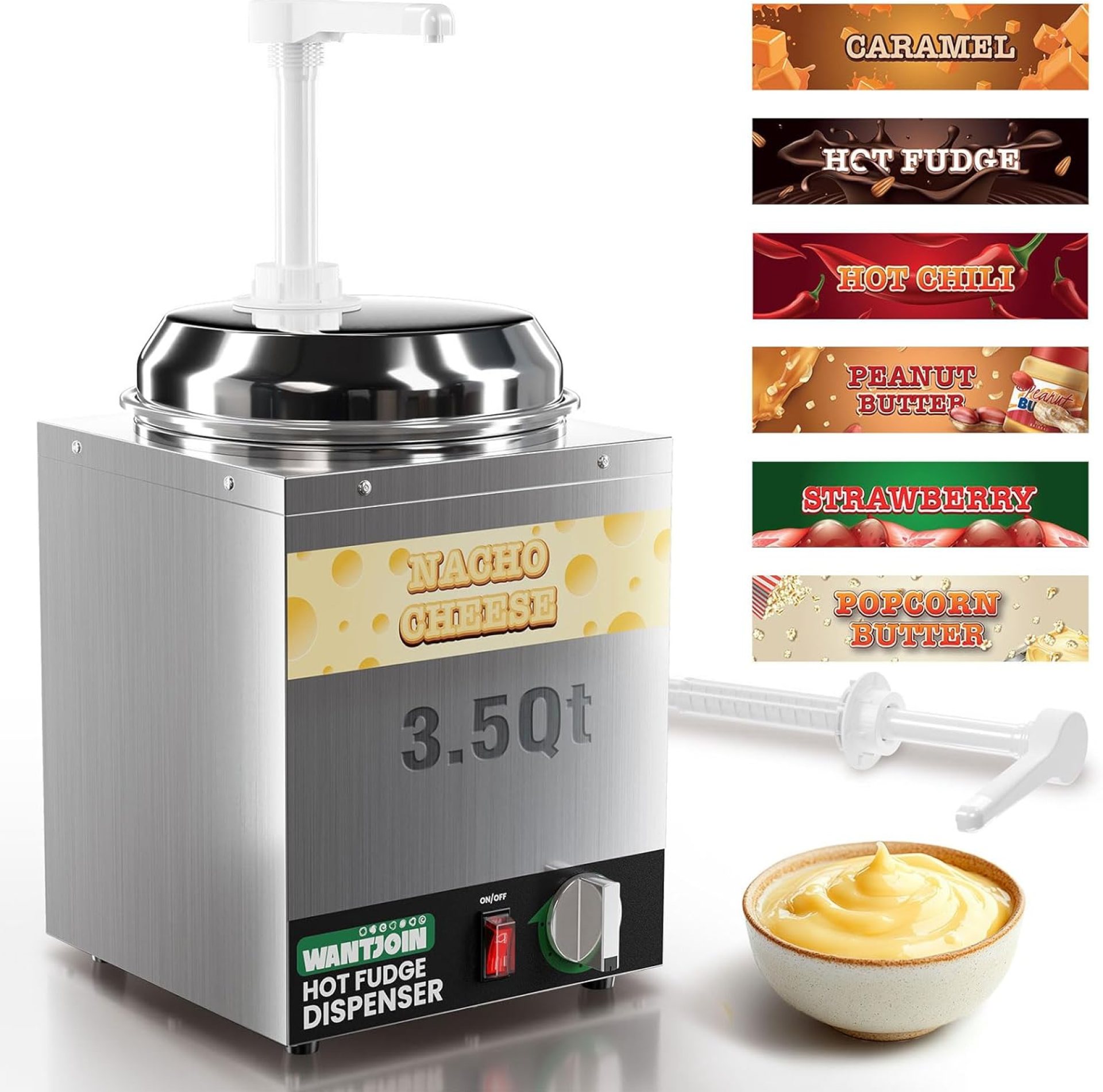 3.5Qt Nacho Cheese Dispenser with Pump – Nacho Cheese Warmer,Stainless Steel Hot Fudge Warmer W/5-Level Temperature Adjustment,Hot Fudge Dispenser for Hot Fudge Cheese Caramel 3.5Qt Nacho Cheese Dispenser with Pump – Nacho Cheese Warmer,Stainless Steel Hot Fudge Warmer W/5-Level Temperature Adjustment,Hot Fudge Dispenser for Hot Fudge Cheese Caramel