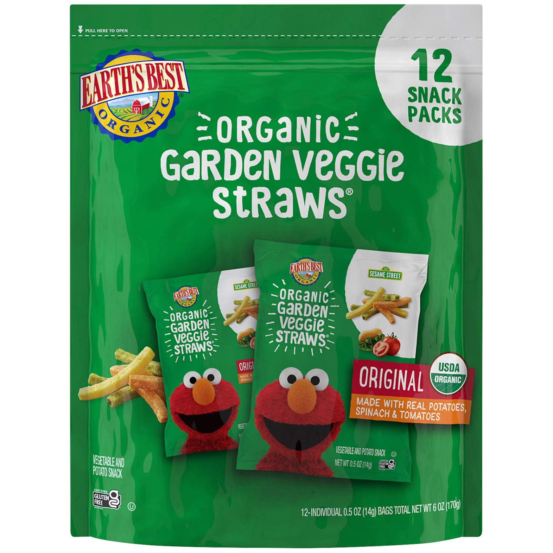 Earth’s Best Organic Kids Snacks, Sesame Street Toddler Snacks, Organic Garden Veggie Straws for Toddlers 2 Years and Older, Original, Multipack, .5 oz Bags, 12 Count Earth’s Best Organic Kids Snacks, Sesame Street Toddler Snacks, Organic Garden Veggie Straws for Toddlers 2 Years and Older, Original, Multipack, .5 oz Bags, 12 Count