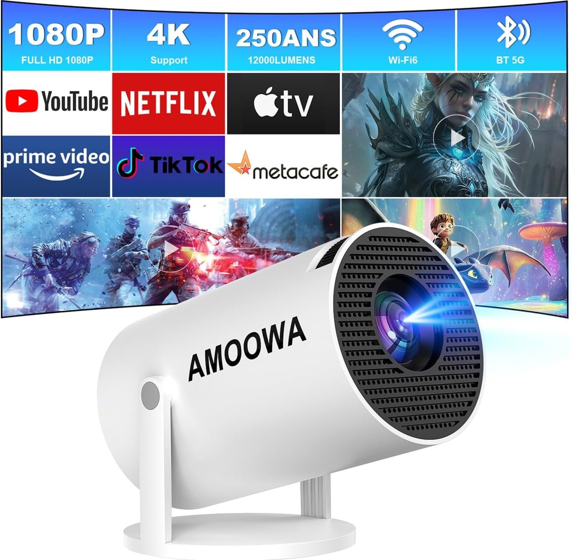 Portable 4K Mini Projector with WiFi and Wireless Bluetooth, Smart Proyector with Android 11, Projector with apps built in, 270° Rotatable, Auto Keystone,35″-130″ Screen,Projector 4K Ultra HD Portable 4K Mini Projector with WiFi and Wireless Bluetooth, Smart Proyector with Android 11, Projector with apps built in, 270° Rotatable, Auto Keystone,35″-130″ Screen,Projector 4K Ultra HD