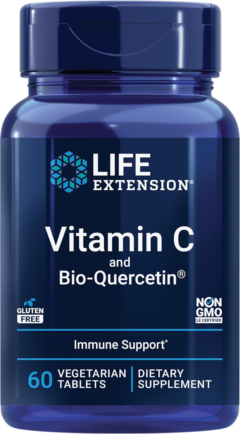 Life Extension Vitamin C and Bio-Quercetin®, Cardiovascular Health Supplement, Immune Support, Highly absorbable, quercetin, Vitamin C, Gluten Free, Non-GMO, Vegetarian, 60 Tablets Life Extension Vitamin C and Bio-Quercetin®, Cardiovascular Health Supplement, Immune Support, Highly absorbable, quercetin, Vitamin C, Gluten Free, Non-GMO, Vegetarian, 60 Tablets