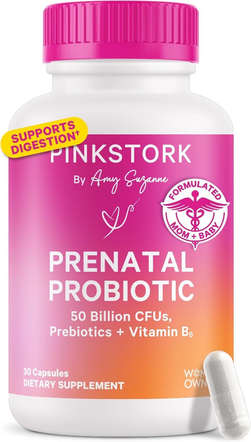 Pink Stork Prenatal Probiotics for Women – 50 Billion CFU, Vitamin B6, Prebiotics, Morning Sickness, Gut Microbiome, Pregnancy Probiotic, Immune Support, Pregnancy Must Haves – 30 Capsules Pink Stork Prenatal Probiotics for Women – 50 Billion CFU, Vitamin B6, Prebiotics, Morning Sickness, Gut Microbiome, Pregnancy Probiotic, Immune Support, Pregnancy Must Haves – 30 Capsules