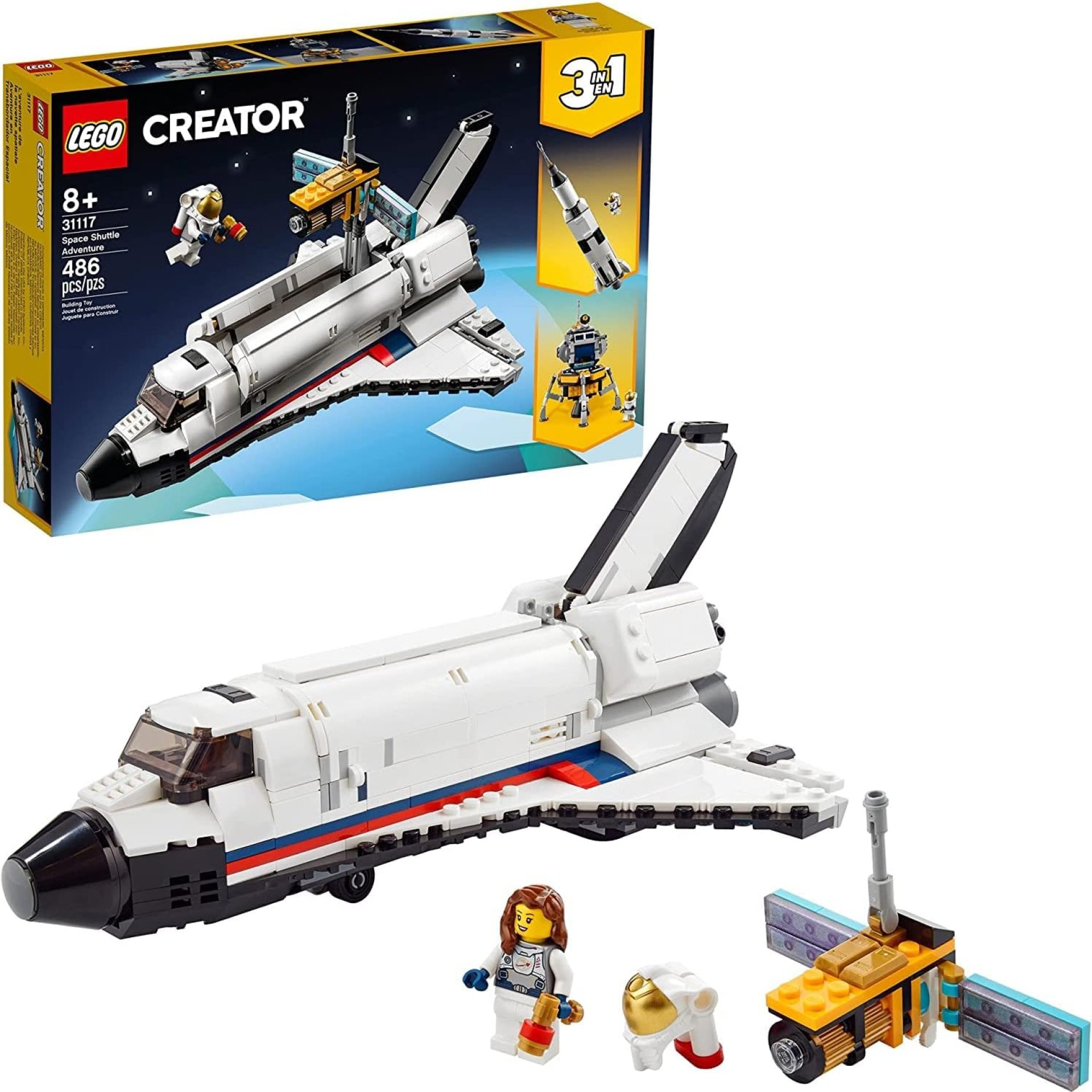 LEGO Creator 3in1 Space Shuttle Adventure 31117 Building Kit; Cool Toys for Kids Who Love Rockets and Creative Fun; New 2021 (486 Pieces) LEGO Creator 3in1 Space Shuttle Adventure 31117 Building Kit; Cool Toys for Kids Who Love Rockets and Creative Fun; New 2021 (486 Pieces)