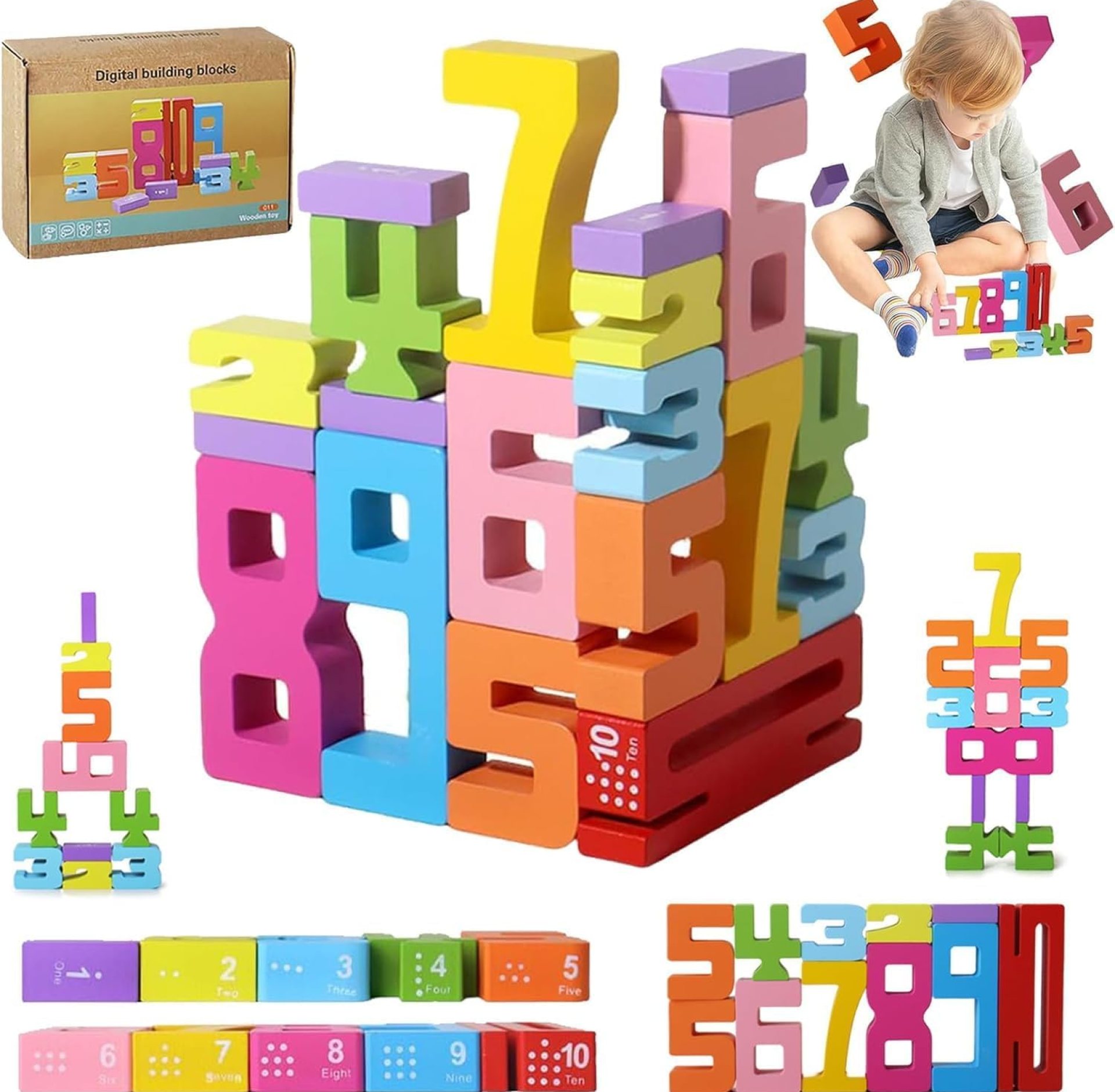 Digital Building Blocks 20Pack,Wooden Montessori Number Blocks Math Learning Toys for Kids Digital Building Blocks 20Pack,Wooden Montessori Number Blocks Math Learning Toys for Kids