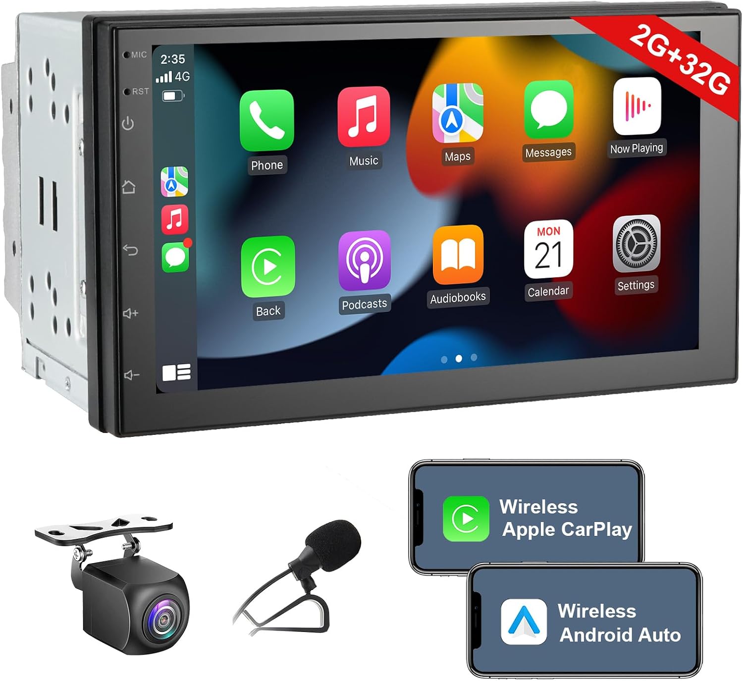 7In Double Din Car Stereo Wireless CarPlay Wireless Android Auto, Android 2+32G Touchscreen Car Radio Head Unit with Bluetooth, DSP, WiFi,Rearview Backup Camera 7In Double Din Car Stereo Wireless CarPlay Wireless Android Auto, Android 2+32G Touchscreen Car Radio Head Unit with Bluetooth, DSP, WiFi,Rearview Backup Camera