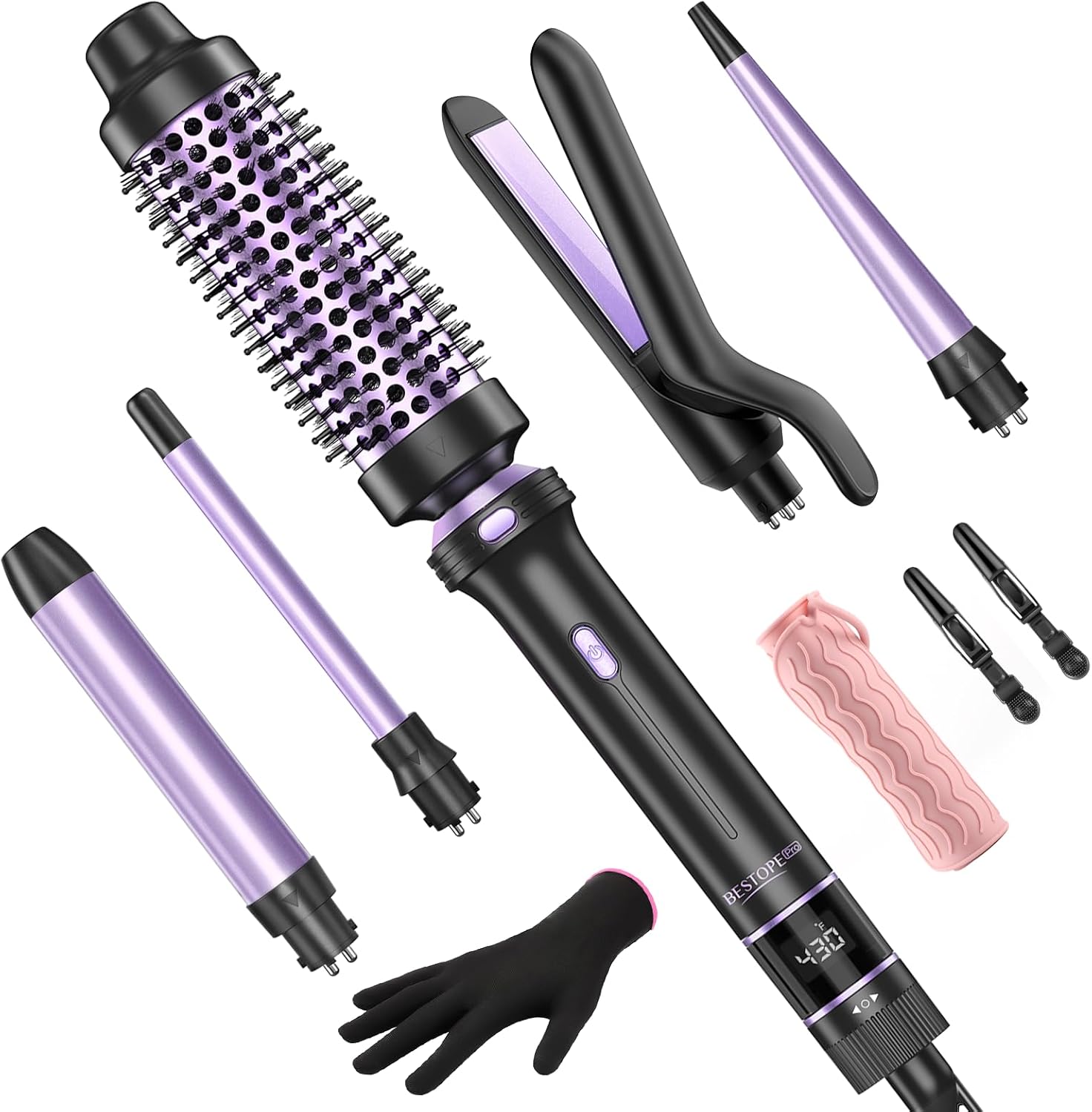5 in 1 Curling Iron, Curling Wand Set with Thermal Brush, Flat Iron Hair Straightener, 3 Ceramic Curling Irons (0.35 “-1”), 13 Adjustable Temps Hair Curler Waver, Anti-Scald Mat Glove-Primrose Purple 5 in 1 Curling Iron, Curling Wand Set with Thermal Brush, Flat Iron Hair Straightener, 3 Ceramic Curling Irons (0.35 “-1”), 13 Adjustable Temps Hair Curler Waver, Anti-Scald Mat Glove-Primrose Purple