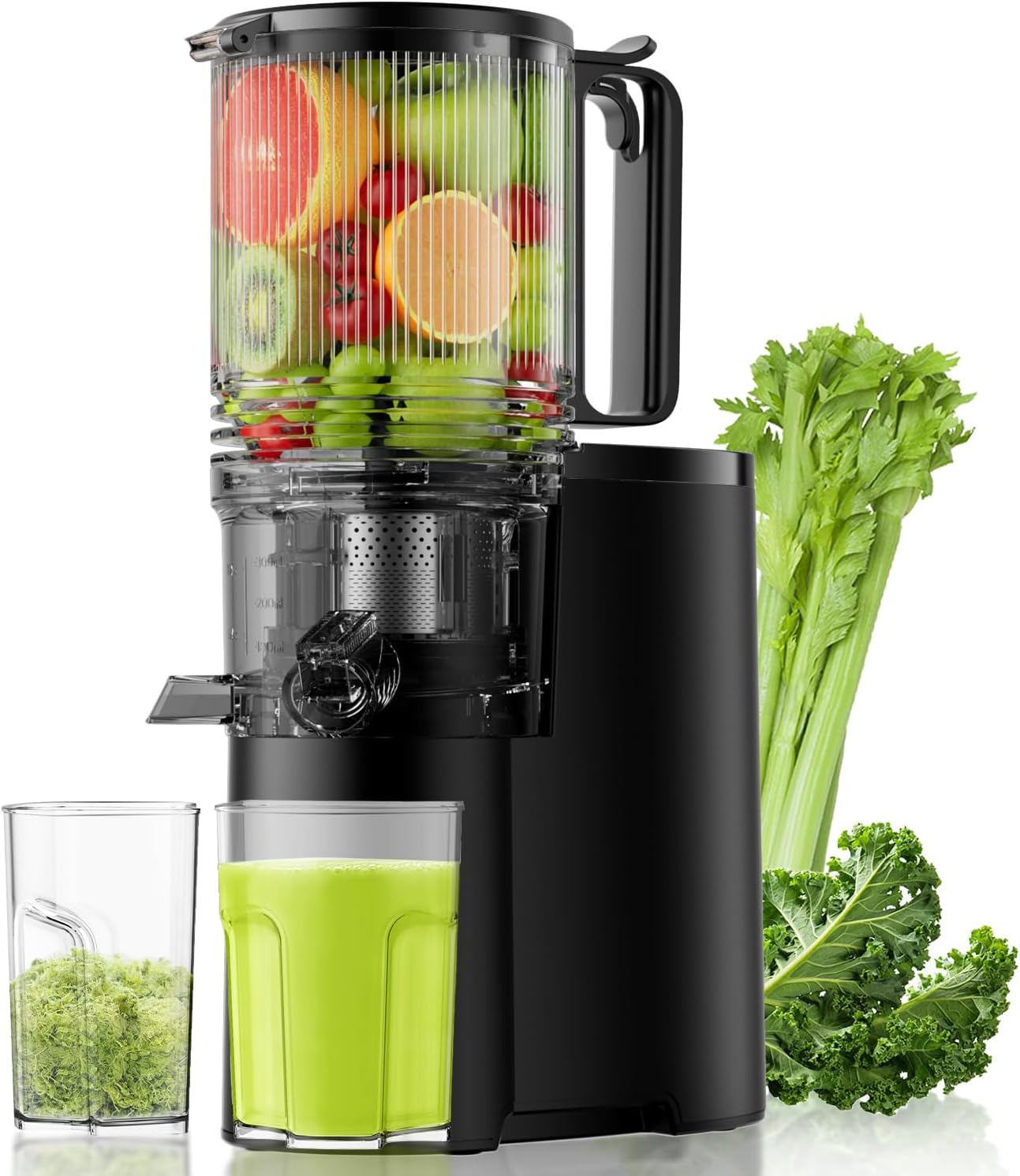 Cold Press Juicer, 5.8″ Wide Feed Chute Juice Extractor Machine with 400W, High Juice Yield, Slow Masticating Juicer for Whole Vegetables & Fruits, Premium Black Cold Press Juicer, 5.8″ Wide Feed Chute Juice Extractor Machine with 400W, High Juice Yield, Slow Masticating Juicer for Whole Vegetables & Fruits, Premium Black