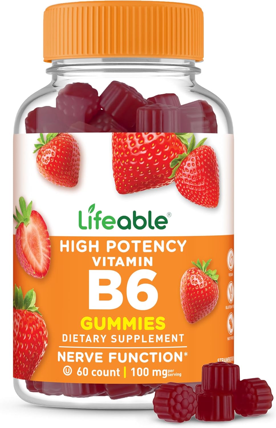 Lifeable Vitamin B6 Gummies | 100mg | Great Tasting VIT B6 Supplement | Vegan B6 Vitamins for Nerve Support Supplement | Vitamin B 6 for Adults, Men, Women | 60 Gummies Lifeable Vitamin B6 Gummies | 100mg | Great Tasting VIT B6 Supplement | Vegan B6 Vitamins for Nerve Support Supplement | Vitamin B 6 for Adults, Men, Women | 60 Gummies