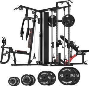 SunHome Multifunction Home Gym System Workout Station,Smith Machine with 138LB Weight Stack, Leg Press, LAT Station for Full Body Training