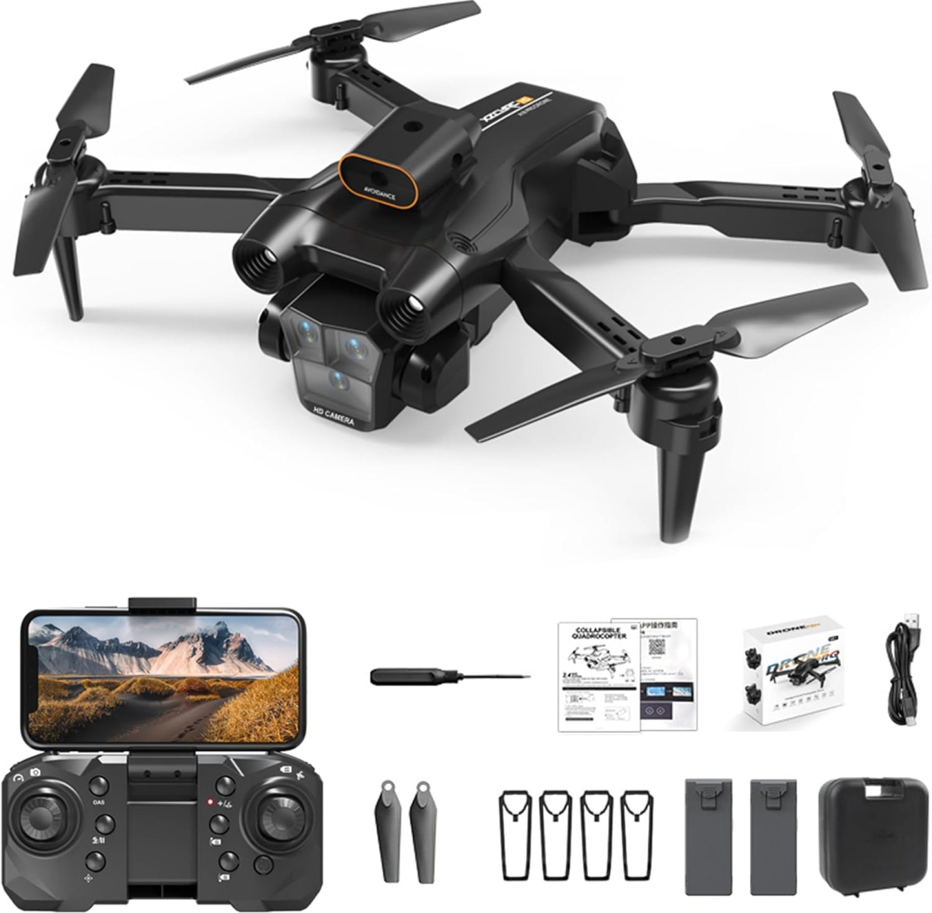 C12 Foldable Drone with 1080p Camera, HD Dual Camera Remote Control Quadcopter with 4-Way Obstacle Avoidance, Altitude Hold and Adjustment, Headless Mode, 360° Flip, Designed for Beginners and Kids C12 Foldable Drone with 1080p Camera, HD Dual Camera Remote Control Quadcopter with 4-Way Obstacle Avoidance, Altitude Hold and Adjustment, Headless Mode, 360° Flip, Designed for Beginners and Kids