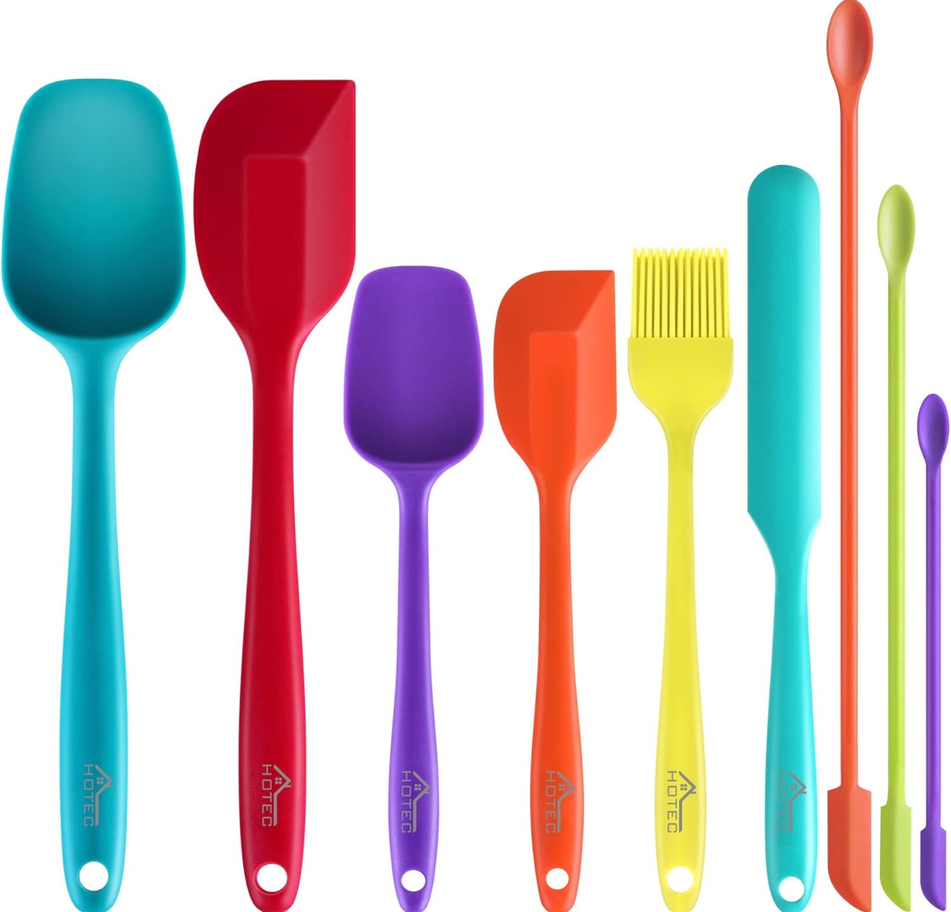 HOTEC BPA Free Heat Resistant Silicone Spatula Set Kitchen Utensils for Baking Cooking Mixing Non Stick Cookware Food Grade Dishwasher Safe (Multi-Color) Set of 9 HOTEC BPA Free Heat Resistant Silicone Spatula Set Kitchen Utensils for Baking Cooking Mixing Non Stick Cookware Food Grade Dishwasher Safe (Multi-Color) Set of 9