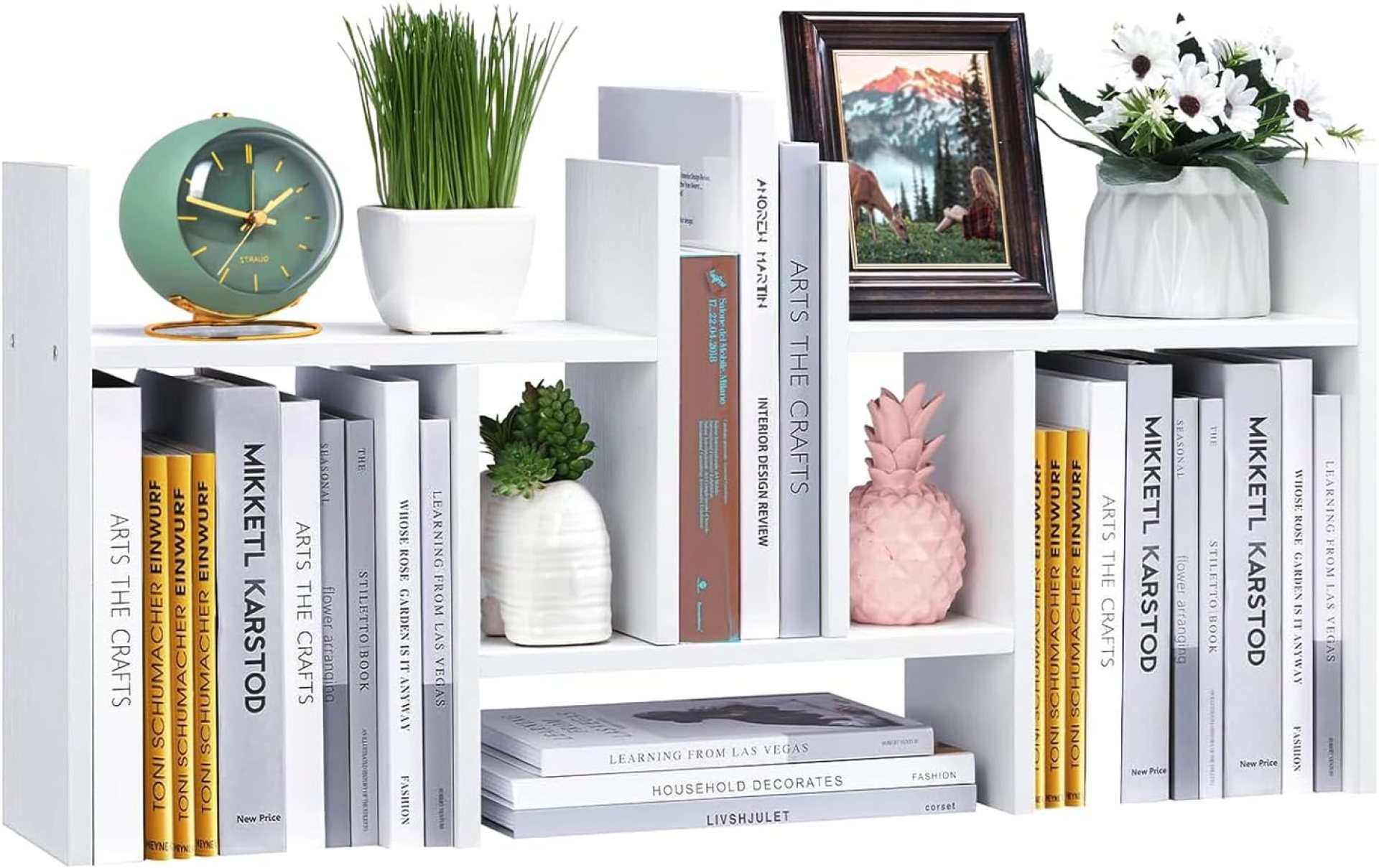 Meikuler Desktop Shelf Organizer, Adjustable Wood Display Desk Shelf, Office Storage Rack Tabletop Bookshelf Multipurpose Shelves for Home Decor, Office, Gifts (Solid White) Meikuler Desktop Shelf Organizer, Adjustable Wood Display Desk Shelf, Office Storage Rack Tabletop Bookshelf Multipurpose Shelves for Home Decor, Office, Gifts (Solid White)