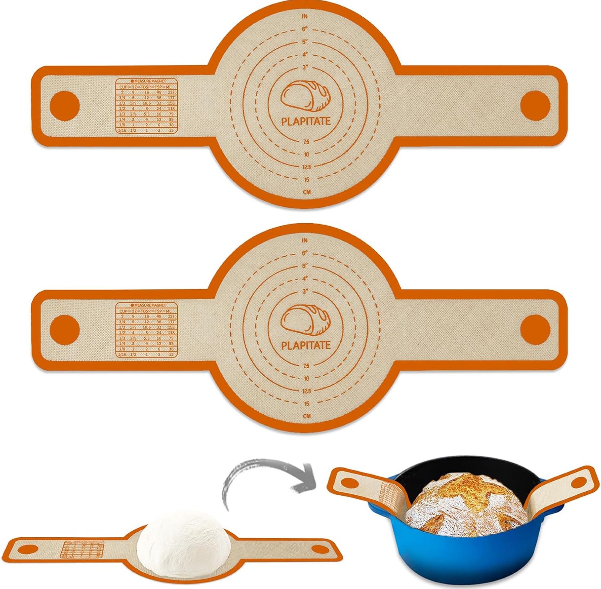 Silicone Bread Sling for Dutch Oven Liner, Non Stick 2 PCS, Easy Clean Reusable Silicone Baking Mat with Long Handles, Easy to Transfer Sourdough Bread, Orange Silicone Bread Sling for Dutch Oven Liner, Non Stick 2 PCS, Easy Clean Reusable Silicone Baking Mat with Long Handles, Easy to Transfer Sourdough Bread, Orange