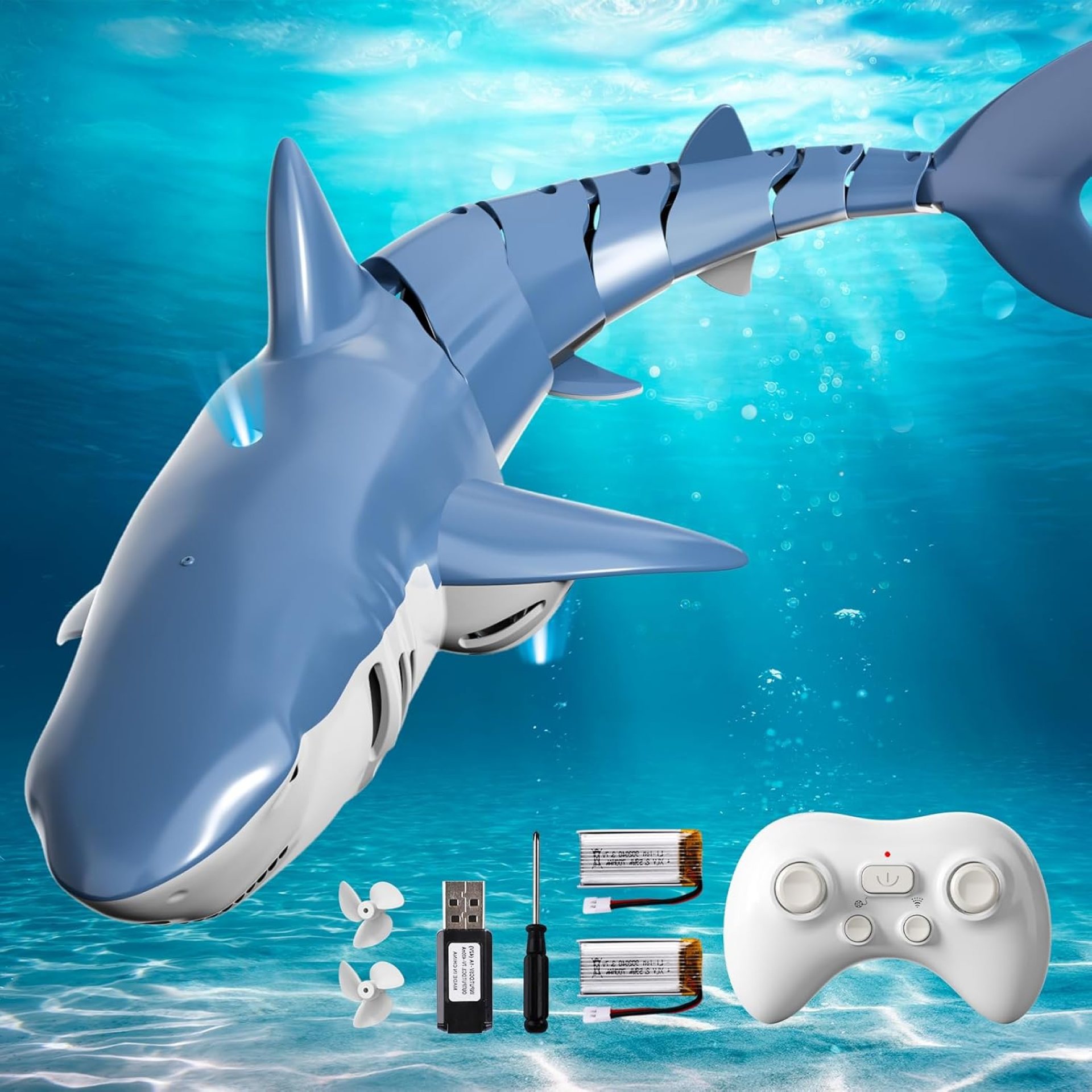 2.4GHz Remote Control Shark Toy for Pool, 1:18 Scale High Simulation RC Shark with Light & Spray Water, Electric Remote Controlled Swimming Water Toy Boat for 4 5 6 7 Year olds Kid Boys Girls 2.4GHz Remote Control Shark Toy for Pool, 1:18 Scale High Simulation RC Shark with Light & Spray Water, Electric Remote Controlled Swimming Water Toy Boat for 4 5 6 7 Year olds Kid Boys Girls