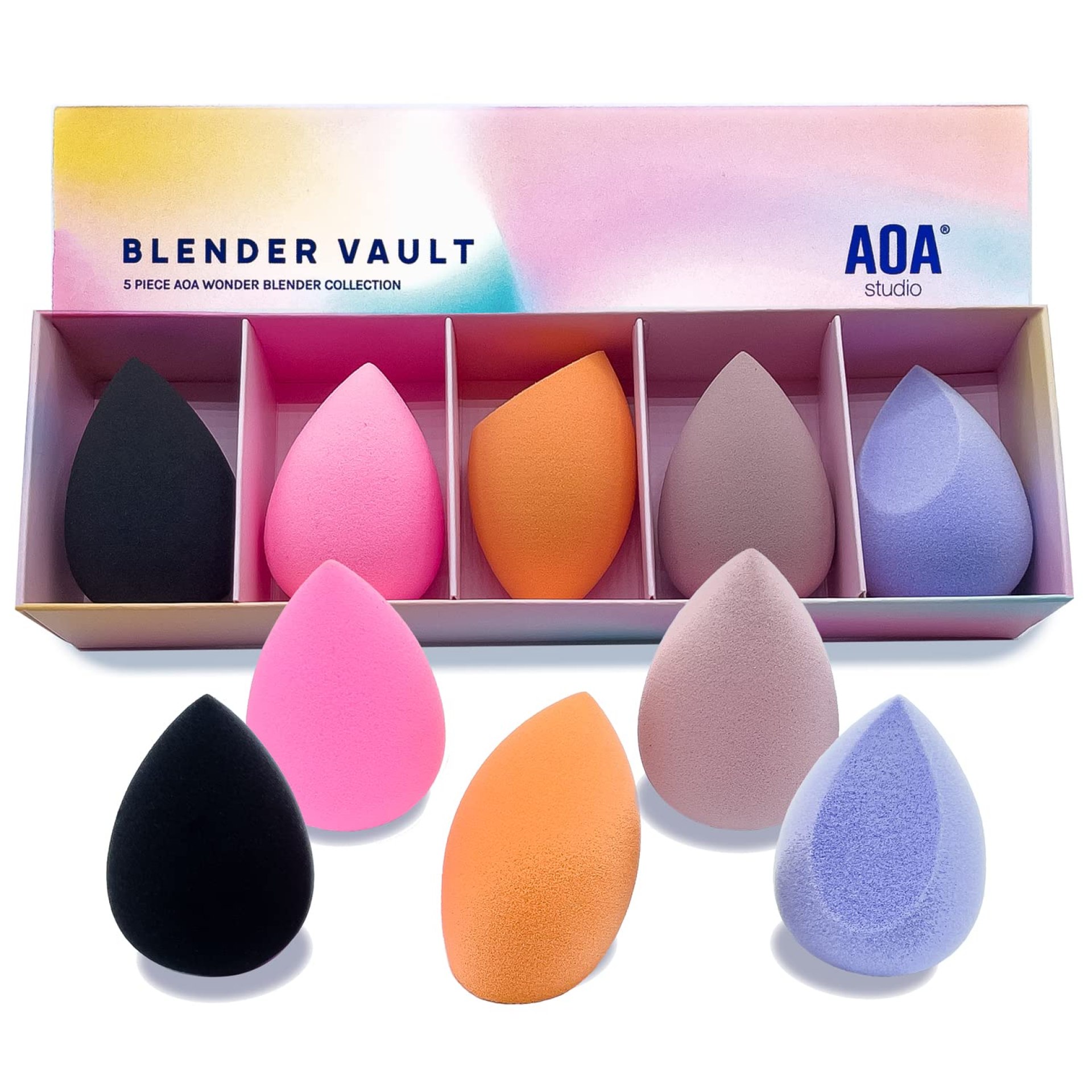 AOA Studio Beauty Makeup Sponge Blender Multiple Combo Set for Gift Makeup Blender Latex Free and High Definition set of 5 For Powder Cream and Liquid AOA Studio Beauty Makeup Sponge Blender Multiple Combo Set for Gift Makeup Blender Latex Free and High Definition set of 5 For Powder Cream and Liquid