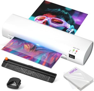 9 Inch Laminator Machine with Never Jam Technology, 40 Laminating Sheets, 4-in-1 A4 Thermal Laminator with Trimmer and Corner Rounder for Office, School, Business and Home Use – White