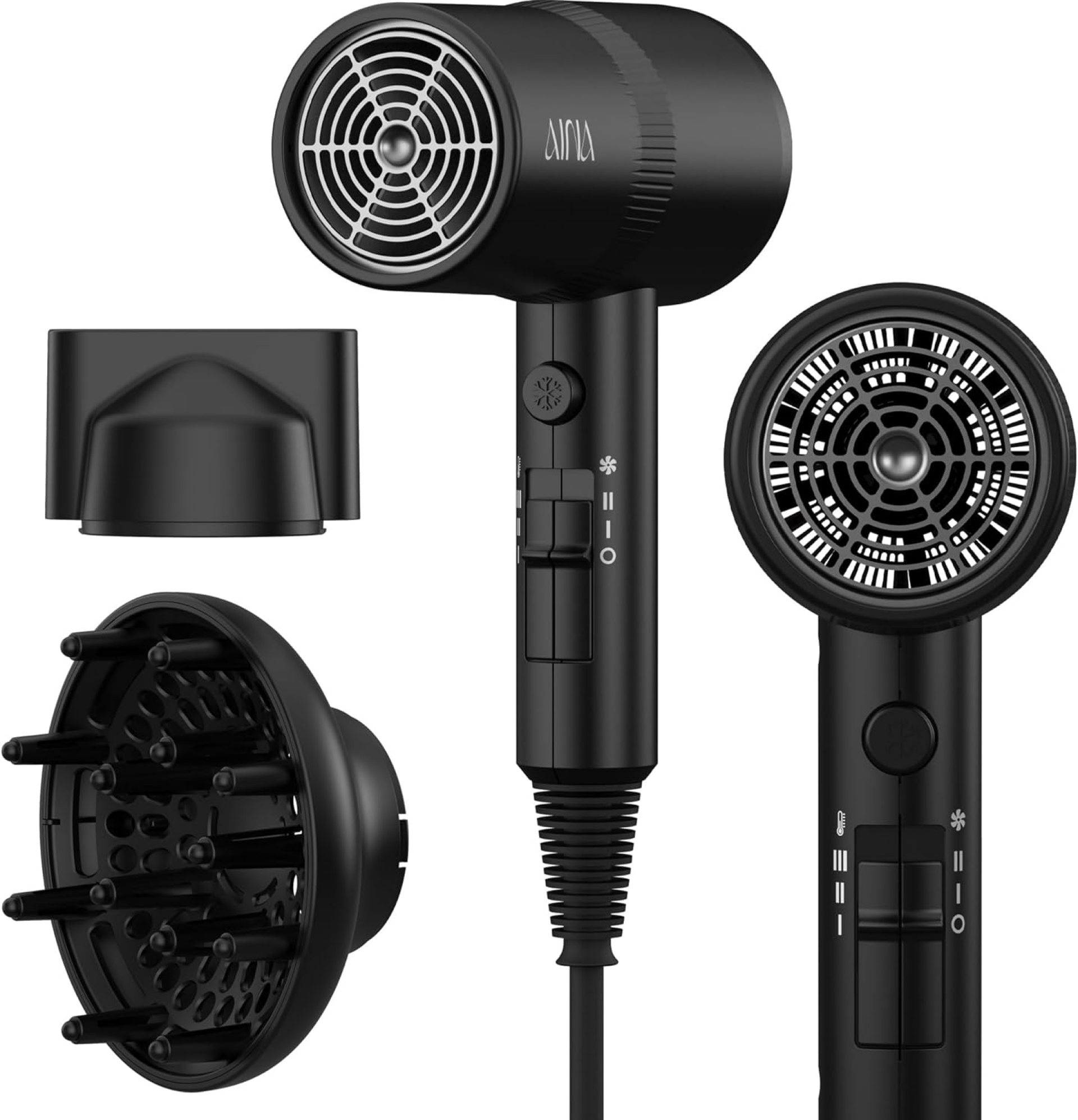 AINA Hair Dryer with Diffuser, Blow Dryer for Women | Advanced Ionic Technology, Ceramic Coating | Cold Shot Features Turbo Heat for Fast Drying and Shine 110V/ALCI (Vader Black) AINA Hair Dryer with Diffuser, Blow Dryer for Women | Advanced Ionic Technology, Ceramic Coating | Cold Shot Features Turbo Heat for Fast Drying and Shine 110V/ALCI (Vader Black)