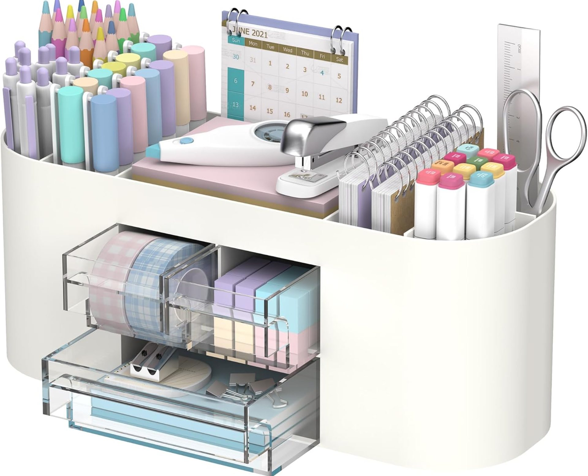 DRQ Desk Organizer with Pencil Pen Holder, 10-Compartment Pen Organizer with 3 Drawers, Plastic Desk Organizers and Accessories for Desktop Organization and Storage, Office Supplies (White) DRQ Desk Organizer with Pencil Pen Holder, 10-Compartment Pen Organizer with 3 Drawers, Plastic Desk Organizers and Accessories for Desktop Organization and Storage, Office Supplies (White)