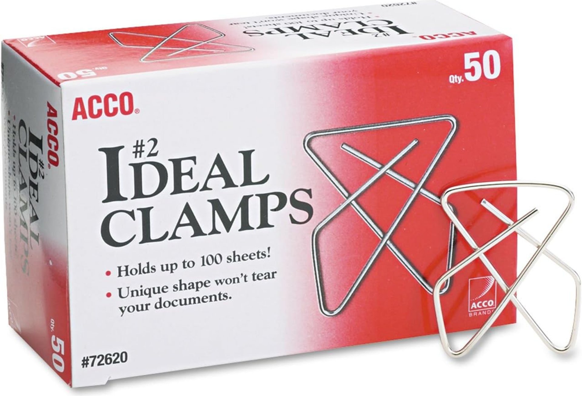 ACCO Ideal Butterfly Paper Clamps, Steel Wire, Small 1.5 Inch Size, 100 Sheet Capacity, Silver, 50 Clamps per Box (A7072620) ACCO Ideal Butterfly Paper Clamps, Steel Wire, Small 1.5 Inch Size, 100 Sheet Capacity, Silver, 50 Clamps per Box (A7072620)