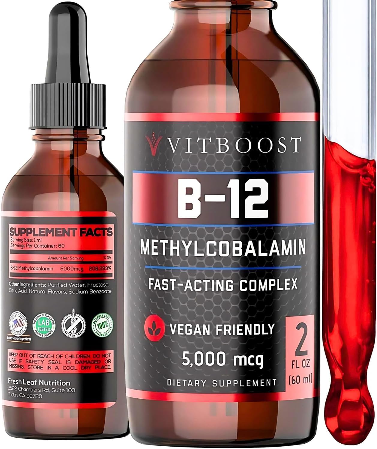 Vegan Liquid B-12 Drops – 60 x 5000 mcg Extra Strength Raspberry Flavored Vitamin B12 Liquid Methylcobalamin sublingual Supplement | Designed to Maximize Absorption & Energy | Gluten Free Vegan Liquid B-12 Drops – 60 x 5000 mcg Extra Strength Raspberry Flavored Vitamin B12 Liquid Methylcobalamin sublingual Supplement | Designed to Maximize Absorption & Energy | Gluten Free