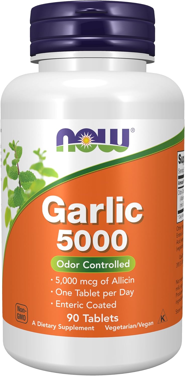 NOW Foods Supplements, Garlic 5,000 (Allium sativum), Enteric Coated, Odor Controlled, 90 Tablets NOW Foods Supplements, Garlic 5,000 (Allium sativum), Enteric Coated, Odor Controlled, 90 Tablets