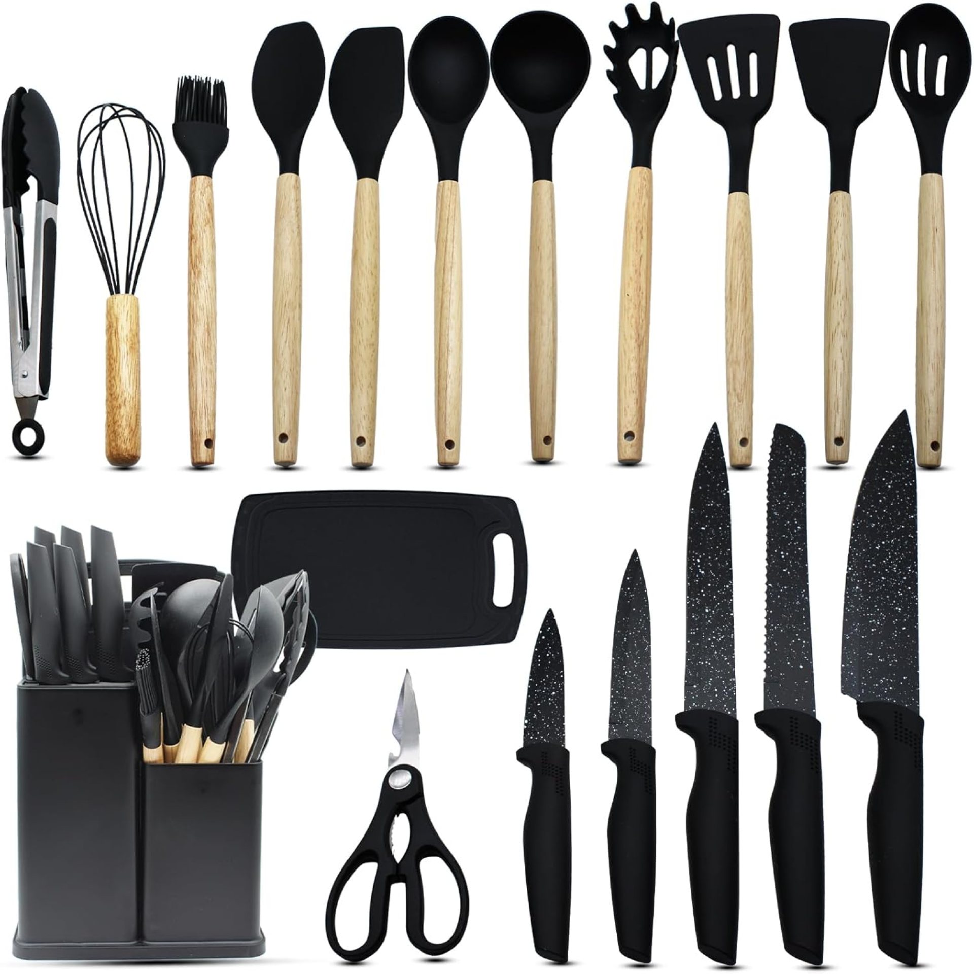 Magicorange 19pcs Kitchen Knife Set – Kitchen Utensils Set for Cooking, Sharp Black Cooking Knives Chef Knife Set for Cutting Meat & Vegetable (Black) Magicorange 19pcs Kitchen Knife Set – Kitchen Utensils Set for Cooking, Sharp Black Cooking Knives Chef Knife Set for Cutting Meat & Vegetable (Black)