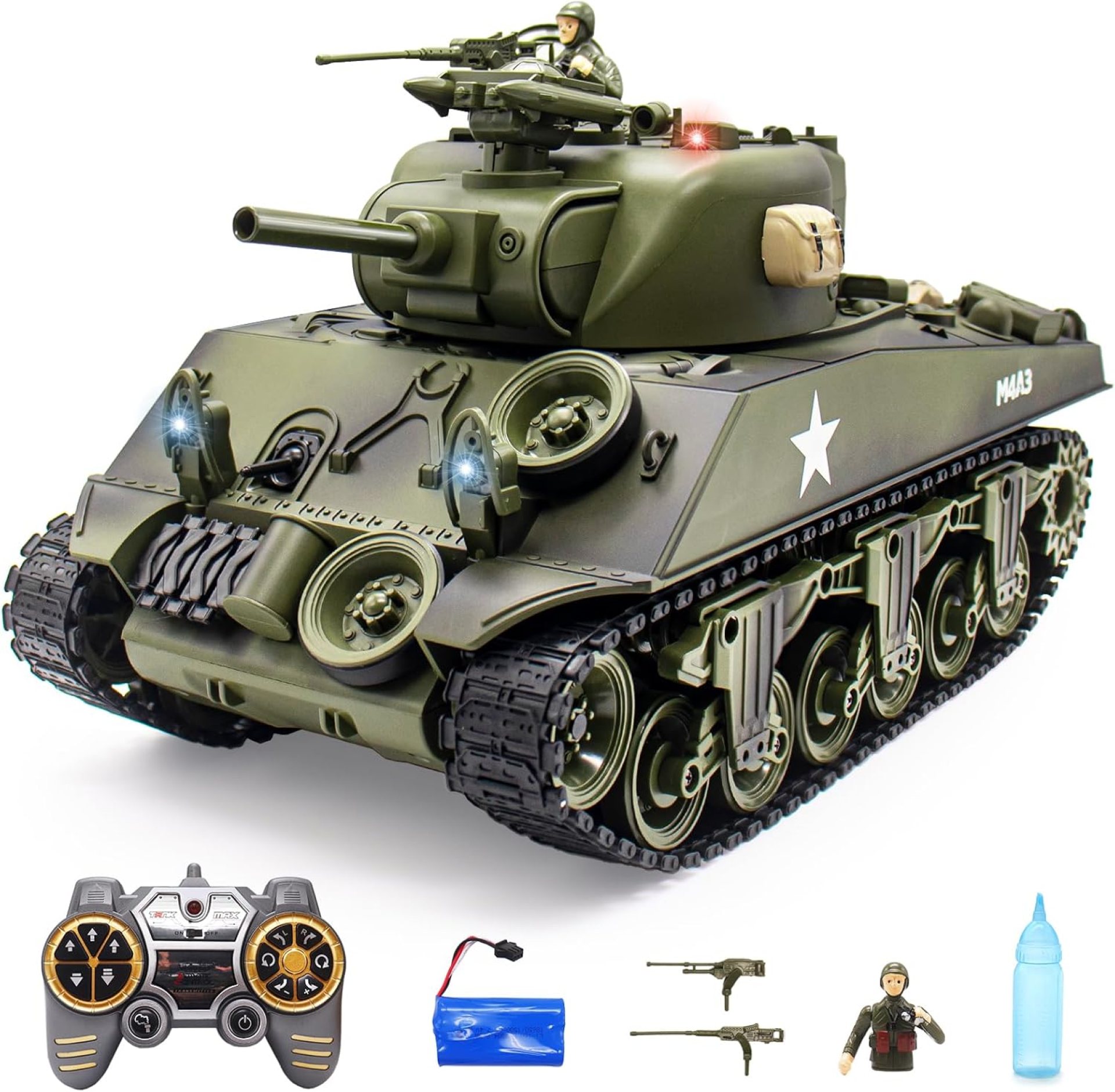1:18 RC Tank, US-M4A3 Sherman Remote Control Tank That Shoots BBS, 2.4Ghz RC Tanks 23 Channel with Lights, Sound, Smoke, RC Military Vehicles Toys for Adults 1:18 RC Tank, US-M4A3 Sherman Remote Control Tank That Shoots BBS, 2.4Ghz RC Tanks 23 Channel with Lights, Sound, Smoke, RC Military Vehicles Toys for Adults