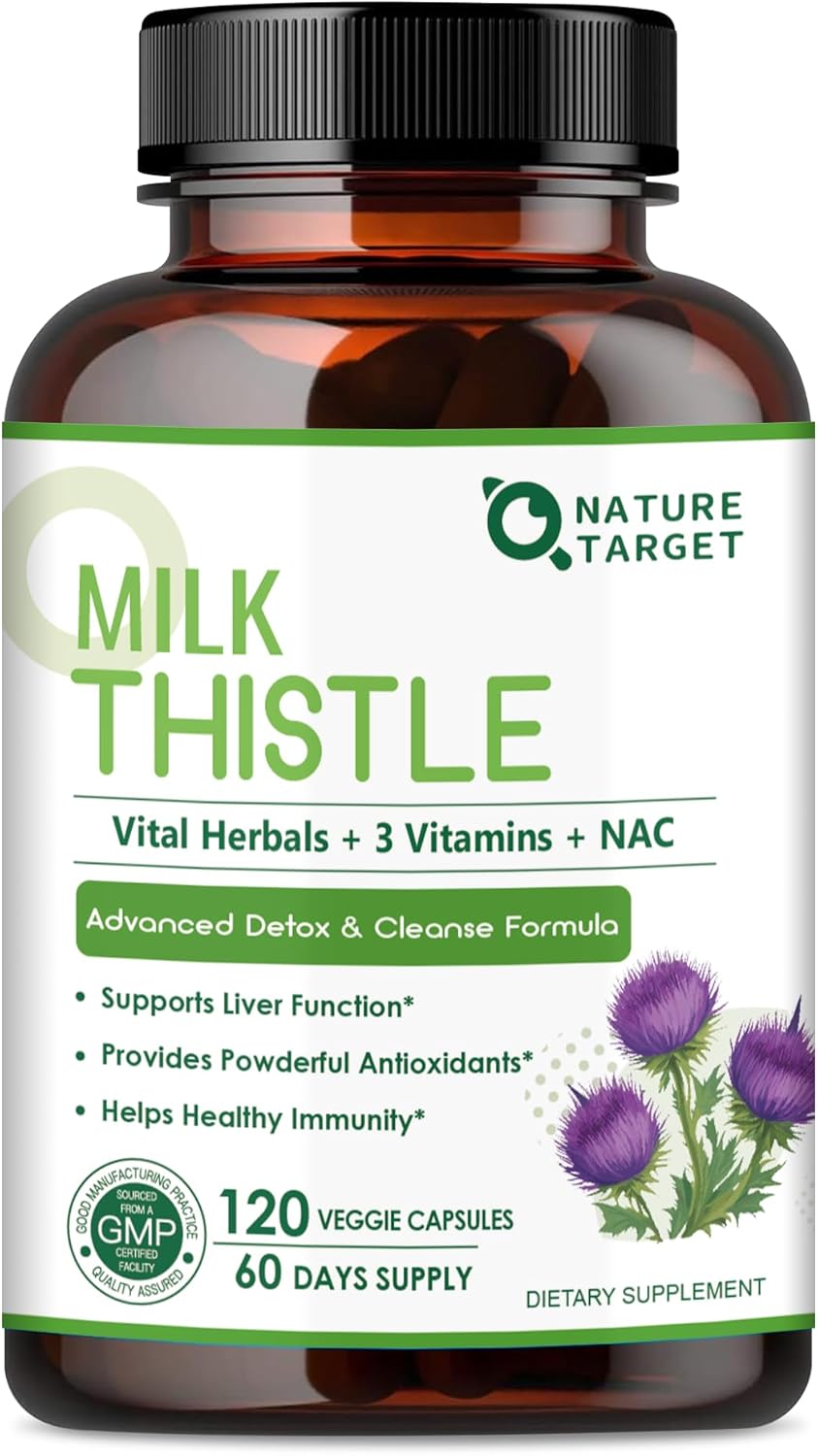 NATURE TARGET Milk Thistle Supplement for Liver Cleanse Detox & Repair, Support Supplement with 350mg of 30:1 Milk Thistle Extract Equivalent to 10500mg, 120 Veggie Capsules(60 Days Supply) NATURE TARGET Milk Thistle Supplement for Liver Cleanse Detox & Repair, Support Supplement with 350mg of 30:1 Milk Thistle Extract Equivalent to 10500mg, 120 Veggie Capsules(60 Days Supply)