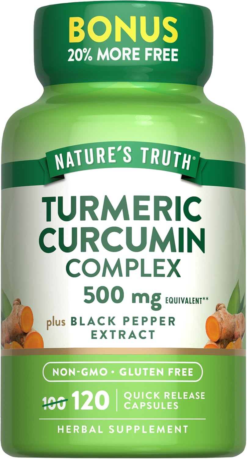 Nature’s Truth Turmeric Curcumin 500mg | 120 Capsules | with Black Pepper Extract | Non-GMO and Gluten Free Supplement Nature’s Truth Turmeric Curcumin 500mg | 120 Capsules | with Black Pepper Extract | Non-GMO and Gluten Free Supplement