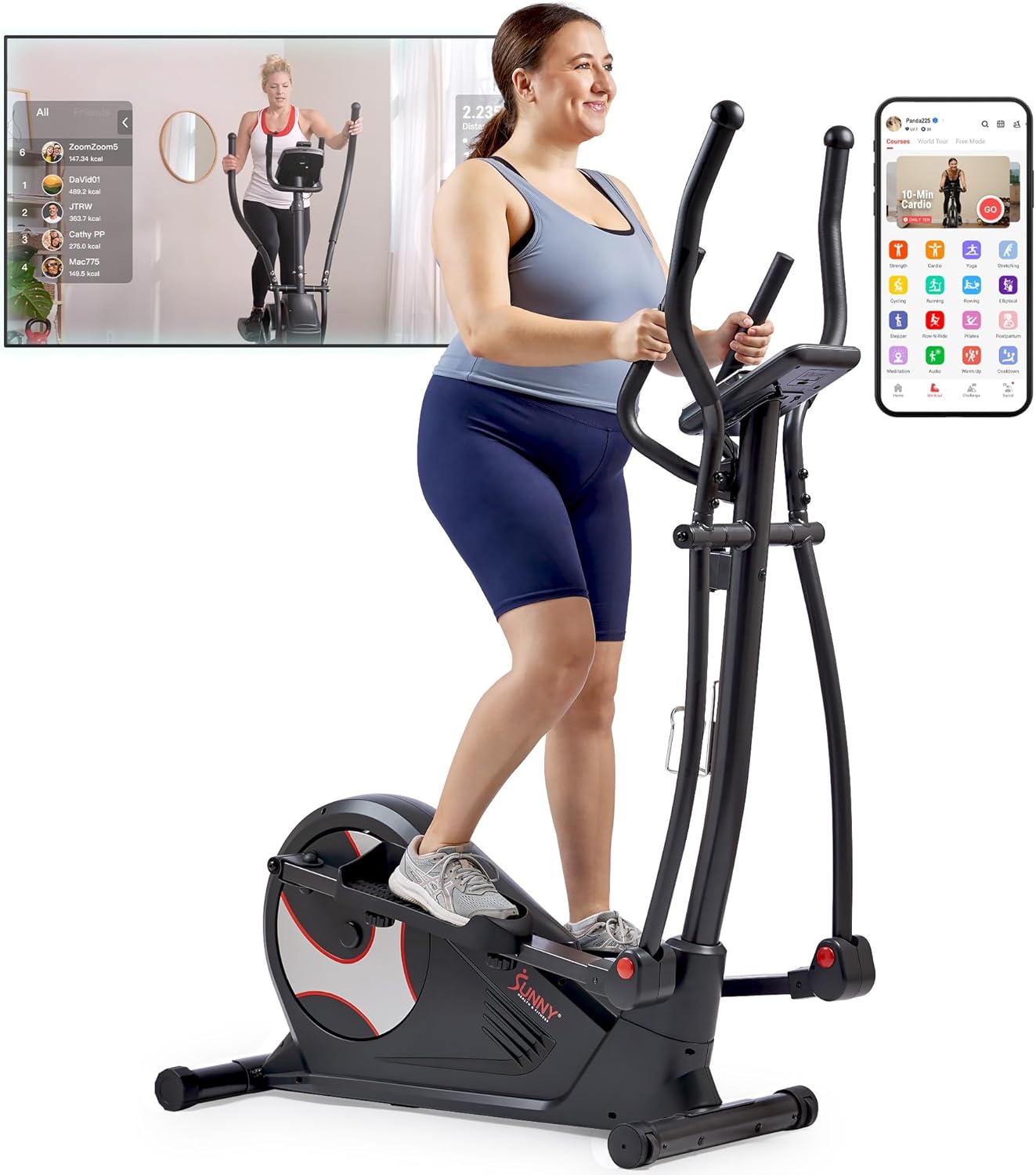 Sunny Health & Fitness Smart Elliptical Full-Body Cross Training Machine w/Extended Stride, Cardio Exercise Trainer for Home, Free SunnyFit App Bluetooth Connection, Optional 12″ or 16″ Stride Length Sunny Health & Fitness Smart Elliptical Full-Body Cross Training Machine w/Extended Stride, Cardio Exercise Trainer for Home, Free SunnyFit App Bluetooth Connection, Optional 12″ or 16″ Stride Length