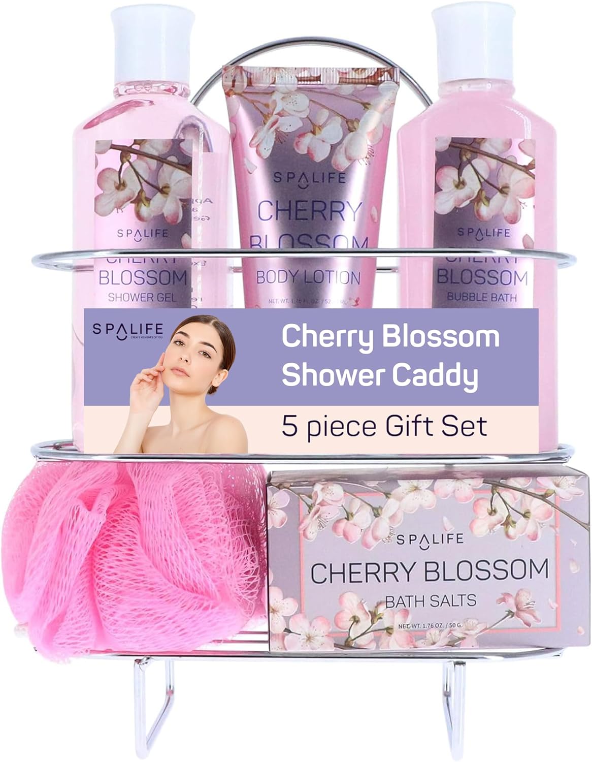 SpaLife Cherry Blossoms Gift Set – 5-Piece Bath and Shower Caddie, Bubble Bath, Shower Gel, Bath Salts, Body Lotion, Relaxing Luxury at Home Spa Experience, Perfect Mother’s Day Bath Gift for Women SpaLife Cherry Blossoms Gift Set – 5-Piece Bath and Shower Caddie, Bubble Bath, Shower Gel, Bath Salts, Body Lotion, Relaxing Luxury at Home Spa Experience, Perfect Mother’s Day Bath Gift for Women