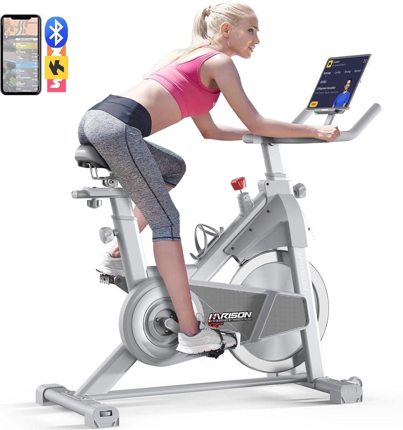 HARISON Semi-Commercial Exercise Bike 400 lbs Capacity, Magnetic Stationary Bikes for Home Gym with Bluetooth & Tablet Holder & Comfortable Seat Cushion HARISON Semi-Commercial Exercise Bike 400 lbs Capacity, Magnetic Stationary Bikes for Home Gym with Bluetooth & Tablet Holder & Comfortable Seat Cushion
