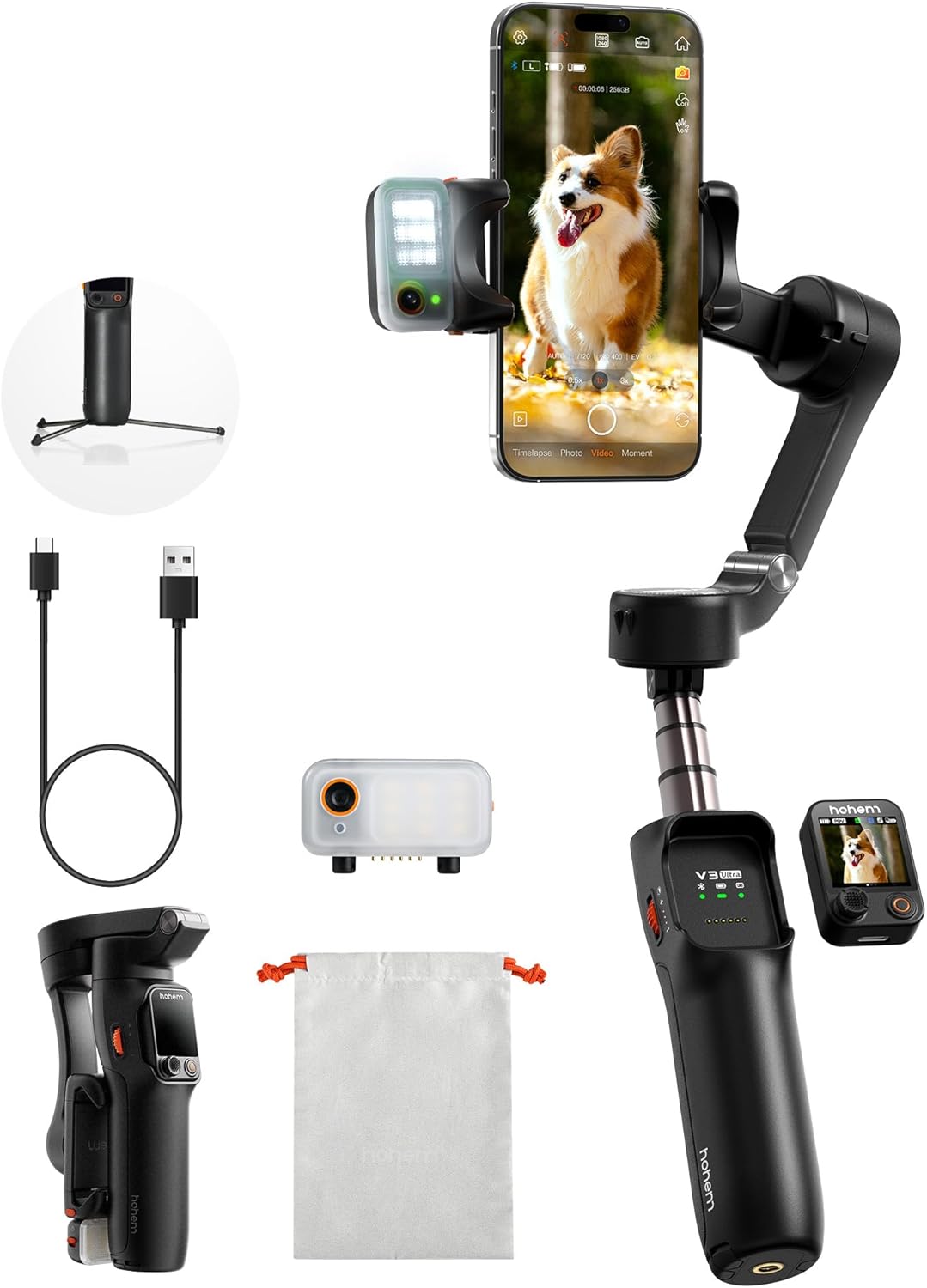 hohem iSteady V3 Ultra Gimbal Stabilizer for iPhone, Phone Gimbal with AI Auto Tracking, Detachable Touchscreen Remote, Built-in Extension Rod, Tripod, Fill Light, for Vlog, Travel, Pet, Fitness hohem iSteady V3 Ultra Gimbal Stabilizer for iPhone, Phone Gimbal with AI Auto Tracking, Detachable Touchscreen Remote, Built-in Extension Rod, Tripod, Fill Light, for Vlog, Travel, Pet, Fitness