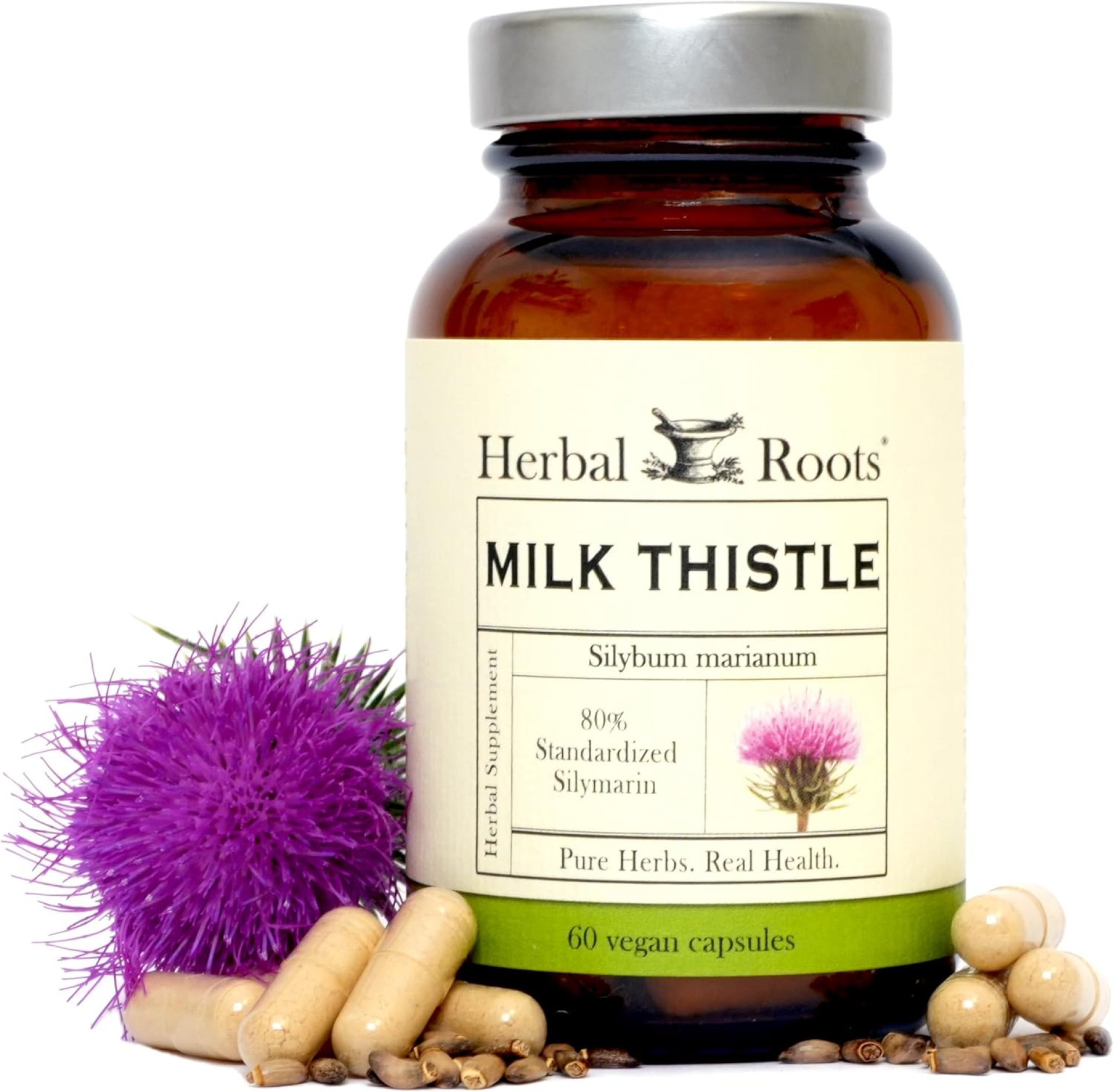 Herbal Roots Milk Thistle Capsules | Extra Strength 80% Silymarin Herbal Supplement | Made with Pure Organic Milk Thistle | Vegan and GMO Free Herbal Roots Milk Thistle Capsules | Extra Strength 80% Silymarin Herbal Supplement | Made with Pure Organic Milk Thistle | Vegan and GMO Free