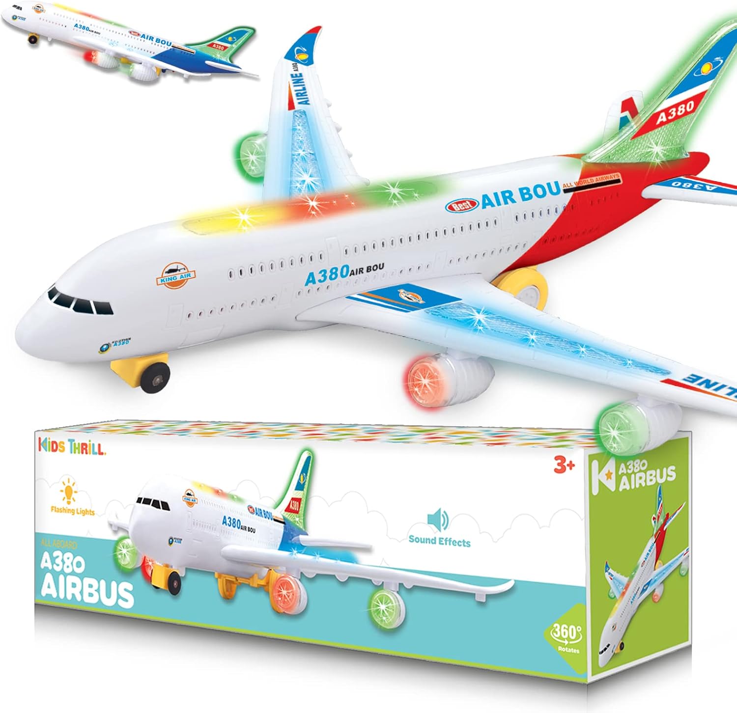 Kidsthrill Airplane Toy with Bump & Go, Flashing Lights & Sounds – For Boys & Girls Age 3-12 Kidsthrill Airplane Toy with Bump & Go, Flashing Lights & Sounds – For Boys & Girls Age 3-12