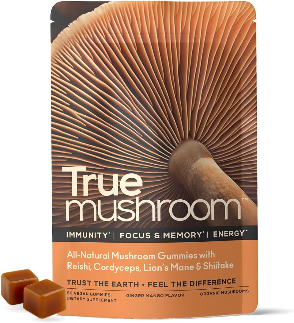 TrueMushroom – Immunity, Focus & Memory, Energy Mushroom Gummies with Lion’s Mane, Cordyceps, Reishi, Shiitake All-Natural Supplement with Ginger & Turmeric. Ginger Mango Flavor (60 Count) TrueMushroom – Immunity, Focus & Memory, Energy Mushroom Gummies with Lion’s Mane, Cordyceps, Reishi, Shiitake All-Natural Supplement with Ginger & Turmeric. Ginger Mango Flavor (60 Count)