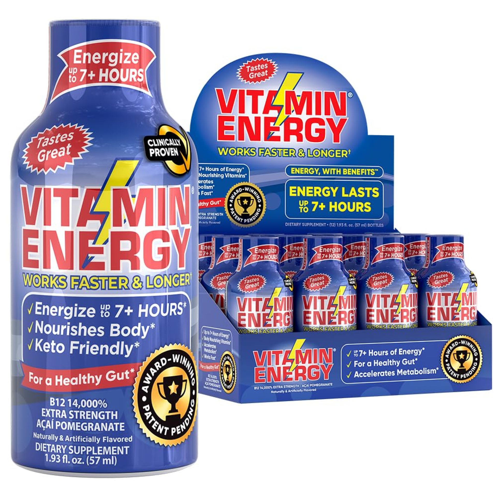 Vitamin Energy B12 Energy Shots | Natural Healthy Energy & Focus Drink | Sugar-Free Carb-Free Supplement | Vitamins B6, B12 | Energize up to 7+ Hours | Acai Pomegranate – 1.93 fl oz – Pack of 12 Vitamin Energy B12 Energy Shots | Natural Healthy Energy & Focus Drink | Sugar-Free Carb-Free Supplement | Vitamins B6, B12 | Energize up to 7+ Hours | Acai Pomegranate – 1.93 fl oz – Pack of 12