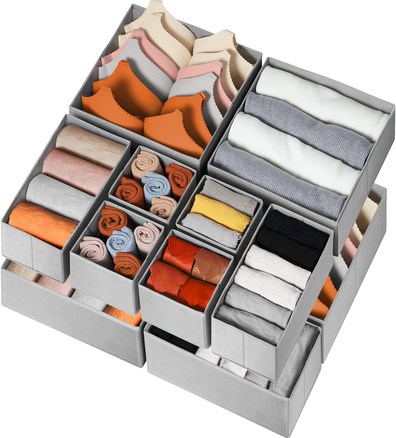 Criusia Drawer Organizer for Clothing, 12 Pack Sock Underwear Drawer Organizer Bins, Foldable Fabric Closet Organizers and Storage, Dresser Drawer Dividers for Baby Clothes, Bra, Scarves, Belt, Tie Criusia Drawer Organizer for Clothing, 12 Pack Sock Underwear Drawer Organizer Bins, Foldable Fabric Closet Organizers and Storage, Dresser Drawer Dividers for Baby Clothes, Bra, Scarves, Belt, Tie