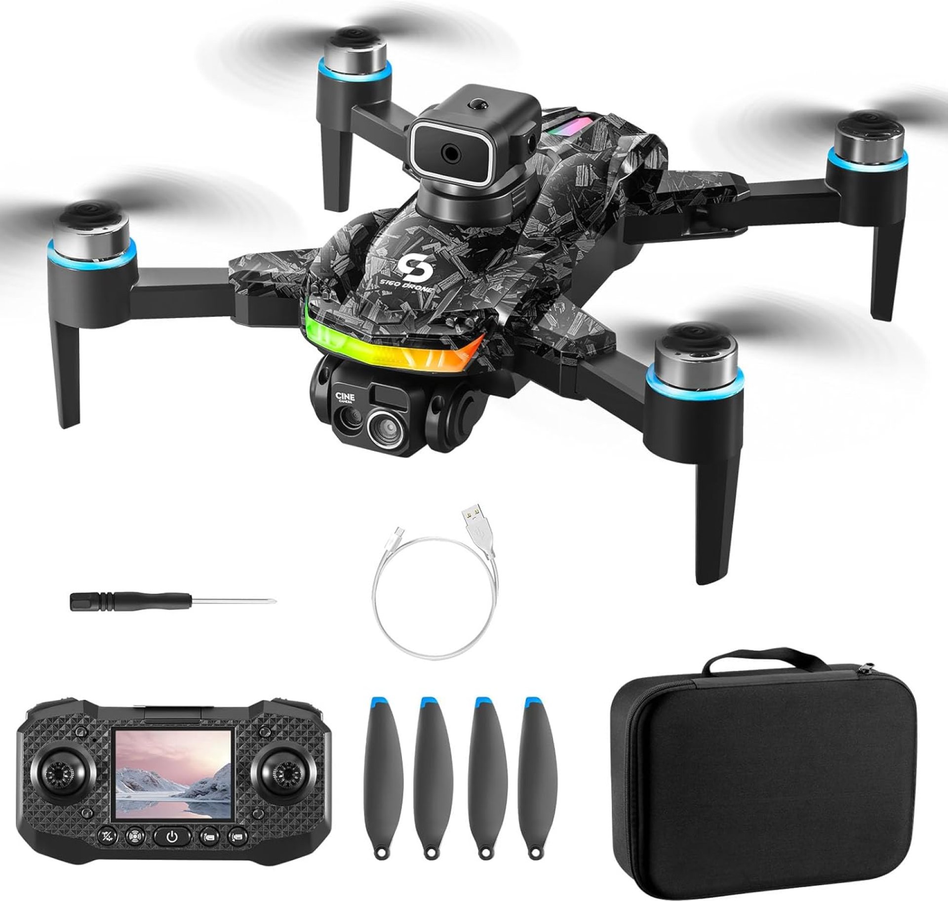 Remote with Screen Drone with Camera for Adult,1080P RC Drone with Flashing Lights,Smart Obstacle Avoidance FPV for Beginners with 8G Flashdrive and Card Reader Remote with Screen Drone with Camera for Adult,1080P RC Drone with Flashing Lights,Smart Obstacle Avoidance FPV for Beginners with 8G Flashdrive and Card Reader