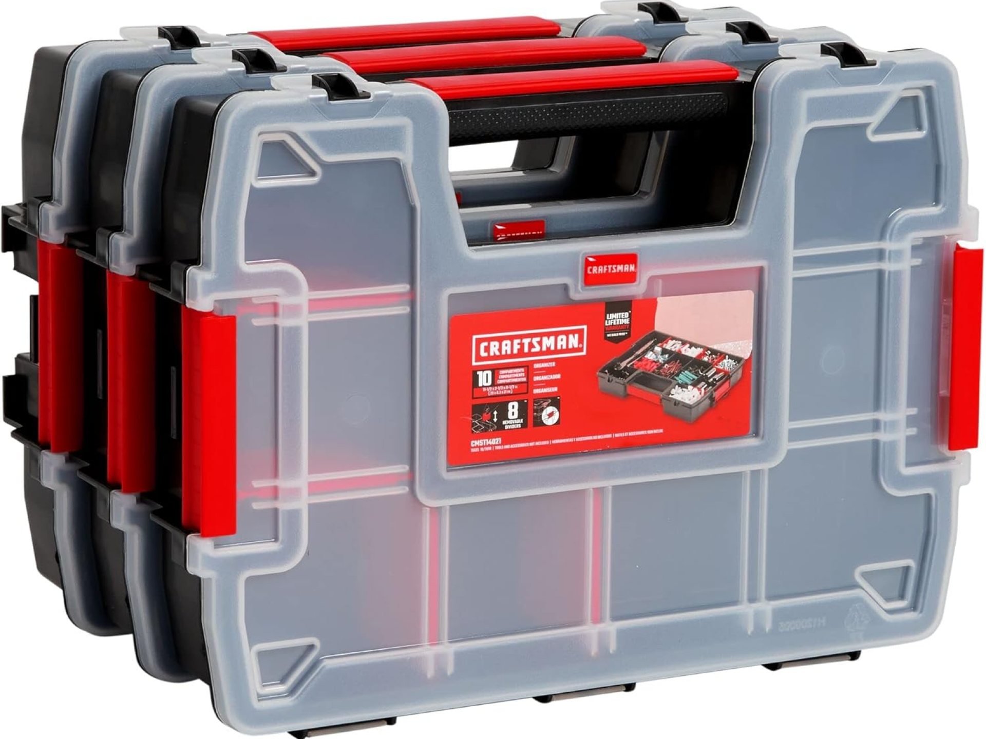CRAFTSMAN Storage Organizer, Small Parts Organizer, 3-Packs with 10-Compartments, Lid Includes Secure Latch (CMST60964M) CRAFTSMAN Storage Organizer, Small Parts Organizer, 3-Packs with 10-Compartments, Lid Includes Secure Latch (CMST60964M)