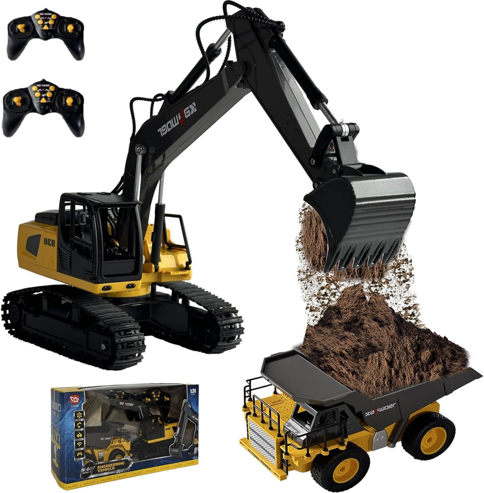 RC Excavator and Dump Truck Toy Set with Lights and Sound, Remote Control Construction Vehicles Heavy Equipment Toys for Adults Kids Boys Ages 8 9 10 11 12 13+ Christmas Toy RC Excavator and Dump Truck Toy Set with Lights and Sound, Remote Control Construction Vehicles Heavy Equipment Toys for Adults Kids Boys Ages 8 9 10 11 12 13+ Christmas Toy