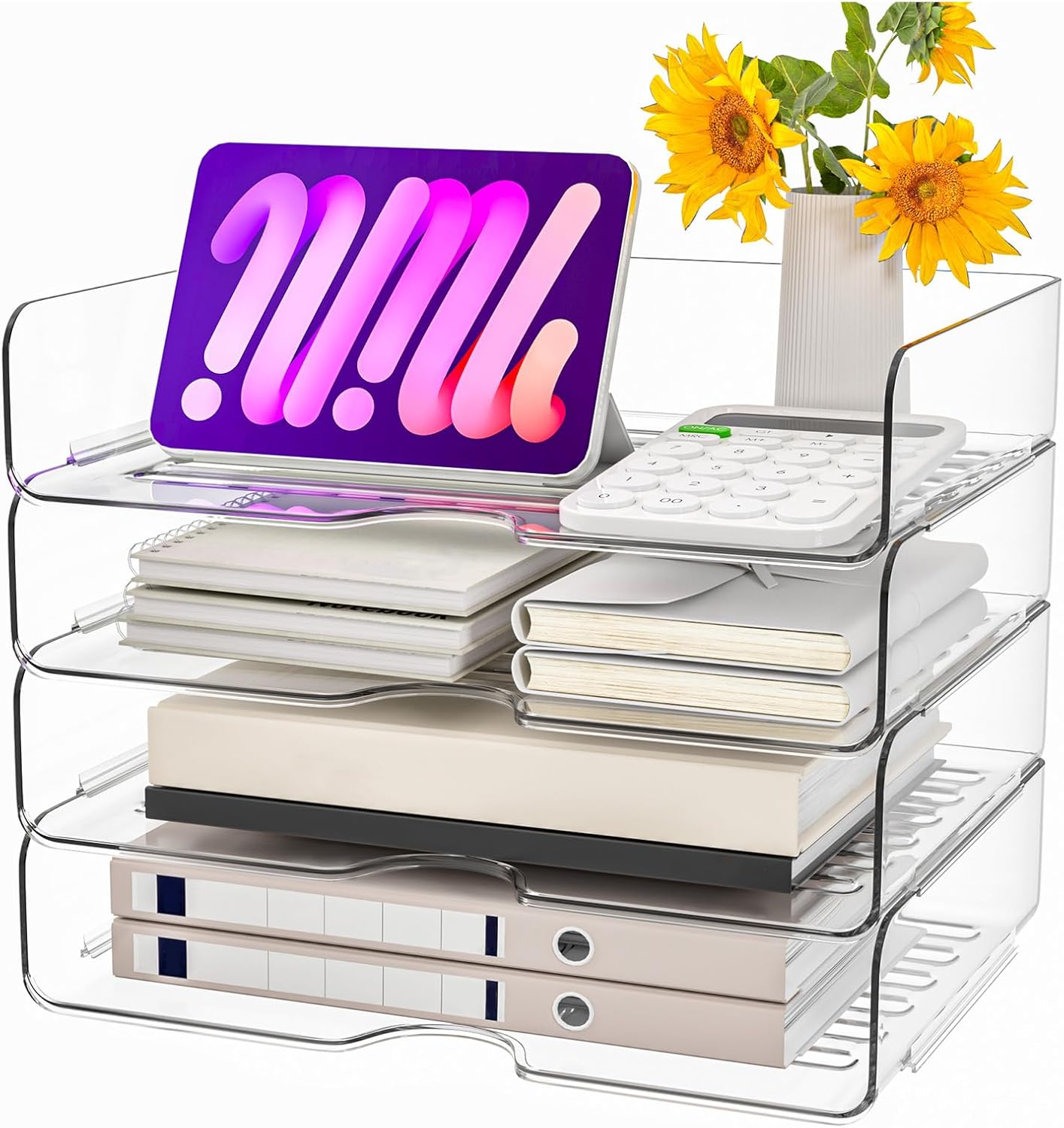 Paper Organizer Letter Tray, 4 Pack Acrylic Stackable Desk File Organizer,Clear Office Organizer for File Paper, Ipad, Letter, A4 Office File, Books, Notes, Etc Paper Organizer Letter Tray, 4 Pack Acrylic Stackable Desk File Organizer,Clear Office Organizer for File Paper, Ipad, Letter, A4 Office File, Books, Notes, Etc