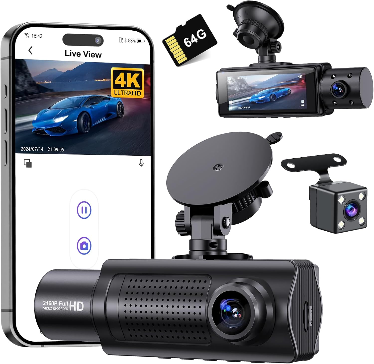 Miden X5 4K WiFi Dash Cam Front and Rear Inside, 2160P+1080P+1080P FHD 3 Channel Dash Camera for Cars, 360° All Sides Dashcam, Free 64G SD Card, G-Sensor, WDR, Night Vision, 24H Parking Monitor Miden X5 4K WiFi Dash Cam Front and Rear Inside, 2160P+1080P+1080P FHD 3 Channel Dash Camera for Cars, 360° All Sides Dashcam, Free 64G SD Card, G-Sensor, WDR, Night Vision, 24H Parking Monitor