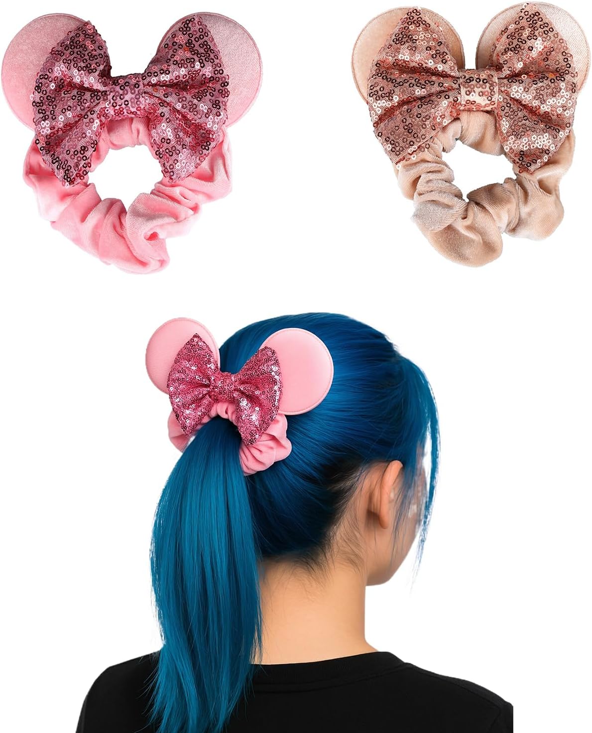 2pcs Mouse Ear Scrunchies for Kids Hair Bow Scrunchies for Women-Sequins Mouse Hair Bands for long hair(Blue) 2pcs Mouse Ear Scrunchies for Kids Hair Bow Scrunchies for Women-Sequins Mouse Hair Bands for long hair(Blue)