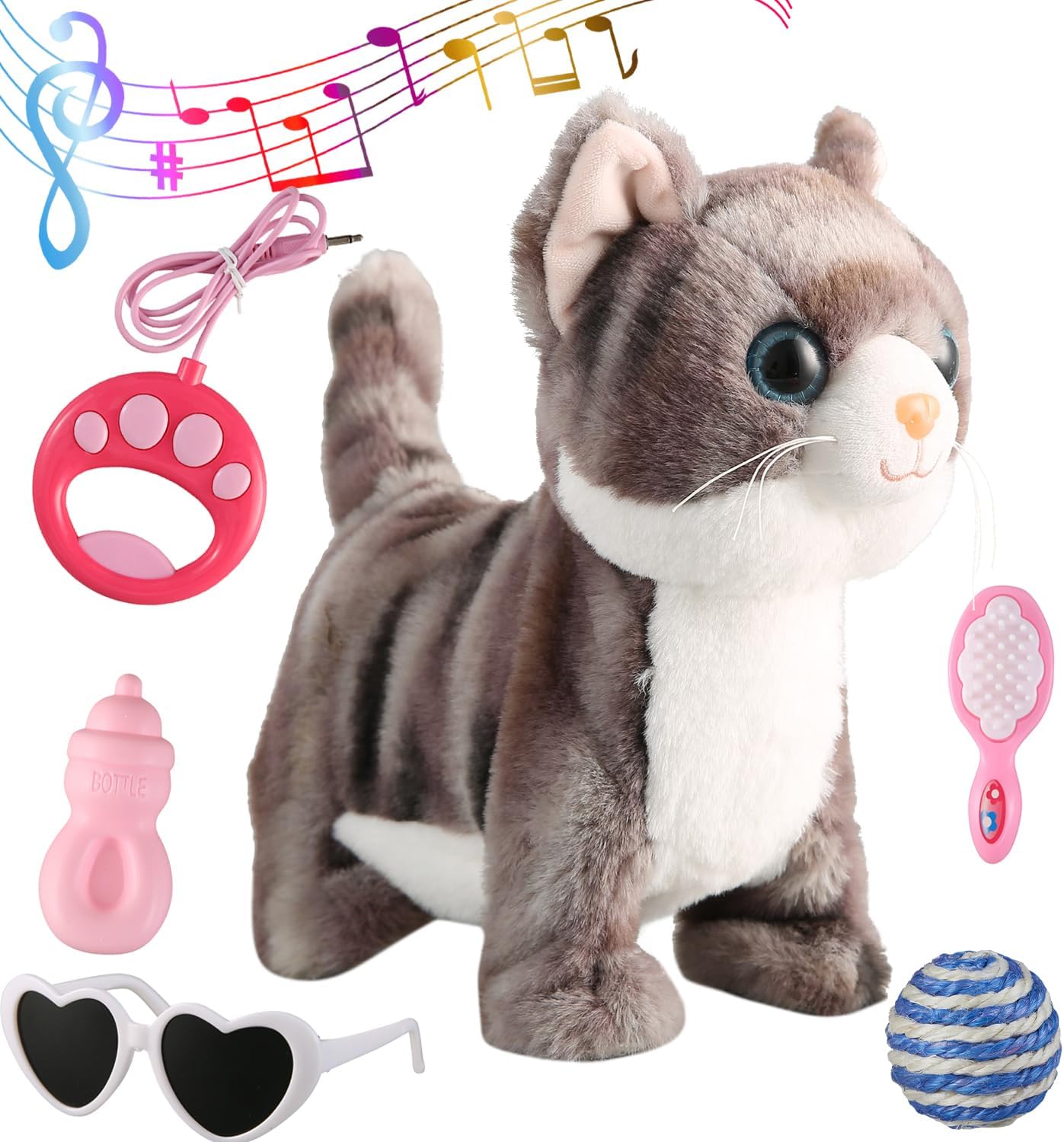 Gray Walking Cat Set Singing That Purrs and Meows Animated Plush Robot Kitten with Leash Moving Plush Stuffed Animal Remote Control Cute Kawai Robotic Kitty Electronic Kitten Toy for Girl Kid Gray Walking Cat Set Singing That Purrs and Meows Animated Plush Robot Kitten with Leash Moving Plush Stuffed Animal Remote Control Cute Kawai Robotic Kitty Electronic Kitten Toy for Girl Kid