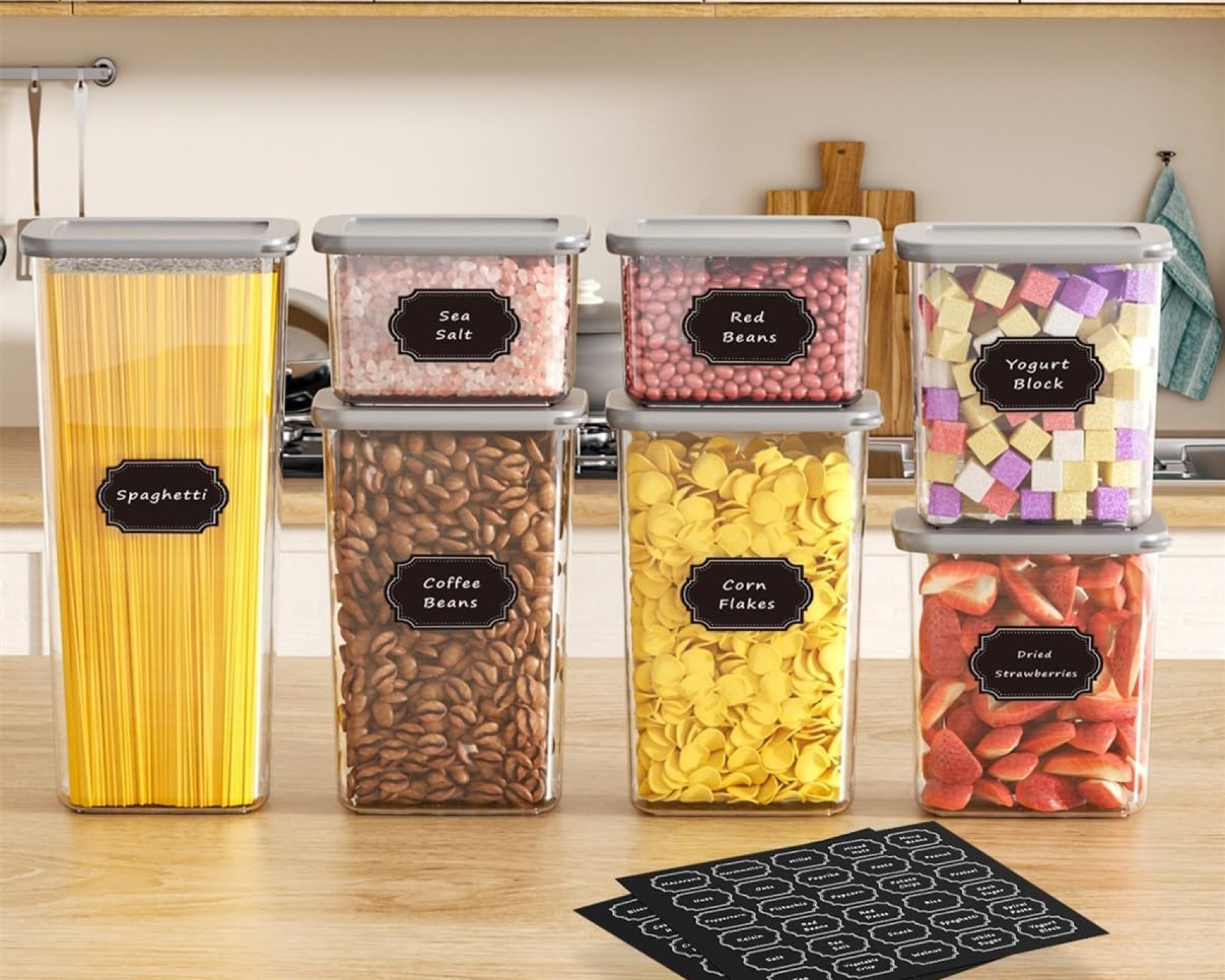 Airtight Food Storage Containers With Lids 7pcs Organization Canisters Kitchen Bpa Free Plastic Pantry Containers Storage Set for Pasta, Cereal, Dry Food, Flour and Sugar-60 Labels Airtight Food Storage Containers With Lids 7pcs Organization Canisters Kitchen Bpa Free Plastic Pantry Containers Storage Set for Pasta, Cereal, Dry Food, Flour and Sugar-60 Labels