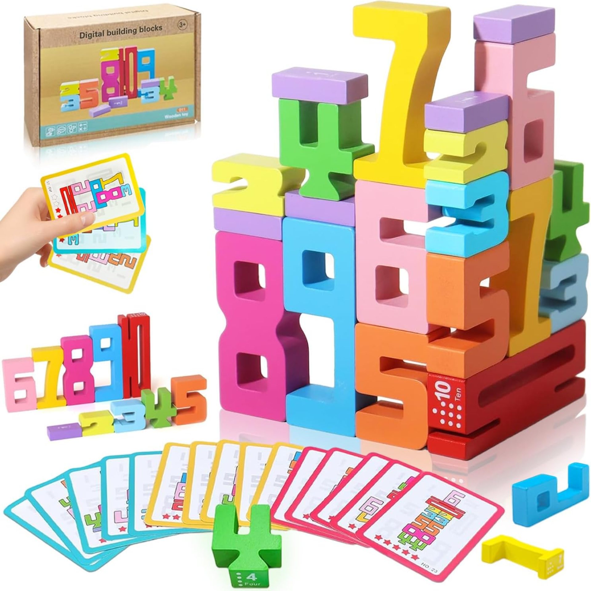 Wooden Number Building Blocks -20PC,Digital Building Blocks,Stacking 1-10 Number BlocksToy for Kids,Balance Competition Game, Math Learning Educational Gift for 3+ Years Old Boys Girls Wooden Number Building Blocks -20PC,Digital Building Blocks,Stacking 1-10 Number BlocksToy for Kids,Balance Competition Game, Math Learning Educational Gift for 3+ Years Old Boys Girls